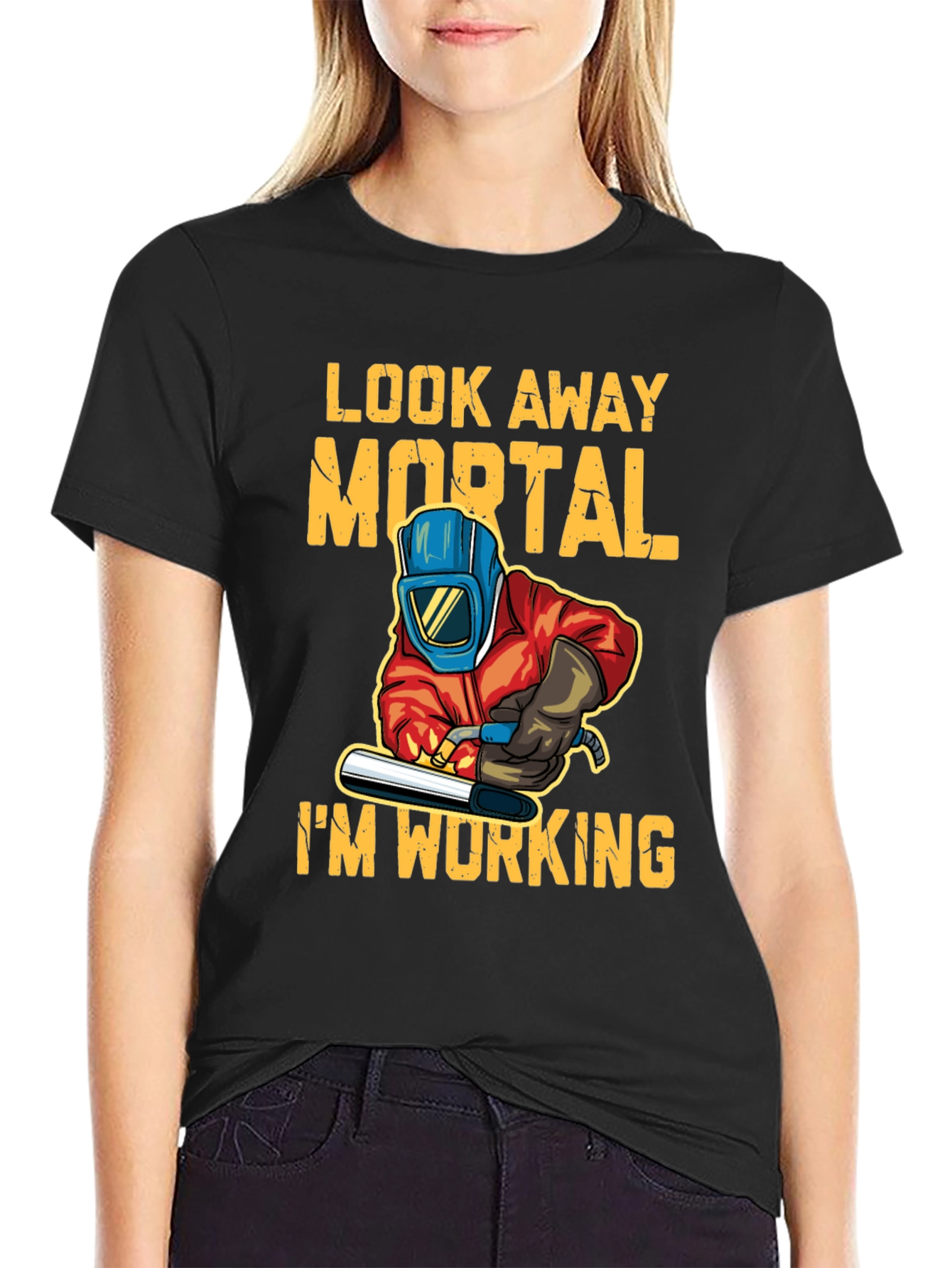 Black Look Away Mortal I'm Working T-Shirt view 2