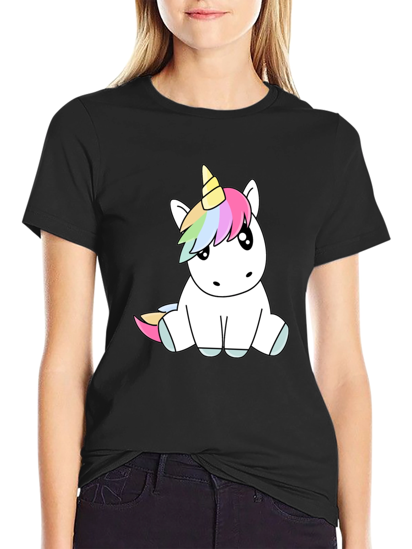 Black Unicorn Graphic Tee - Black Cotton Blend Comfort view 2