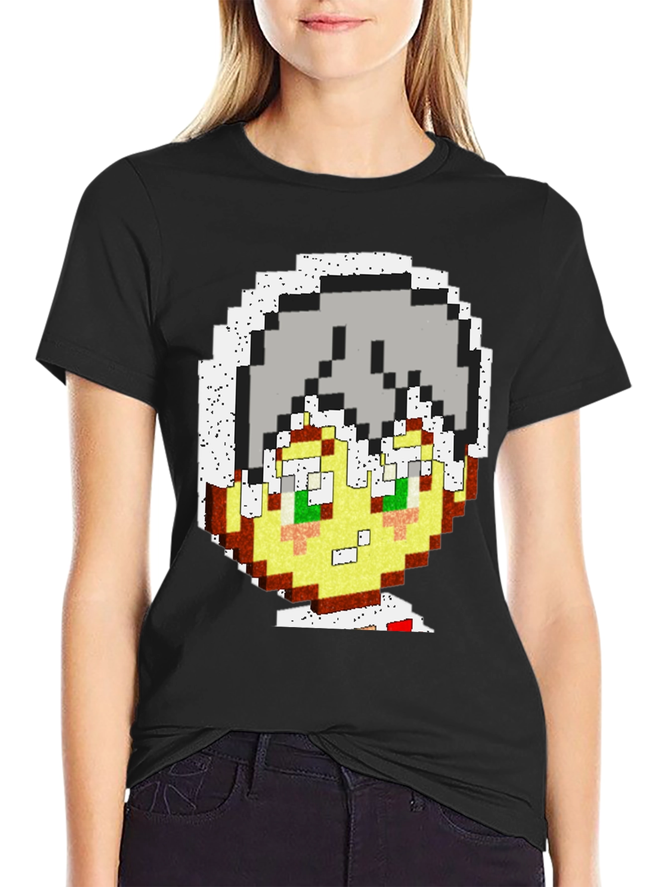 Black Pixel Art Character Graphic Tee view 2