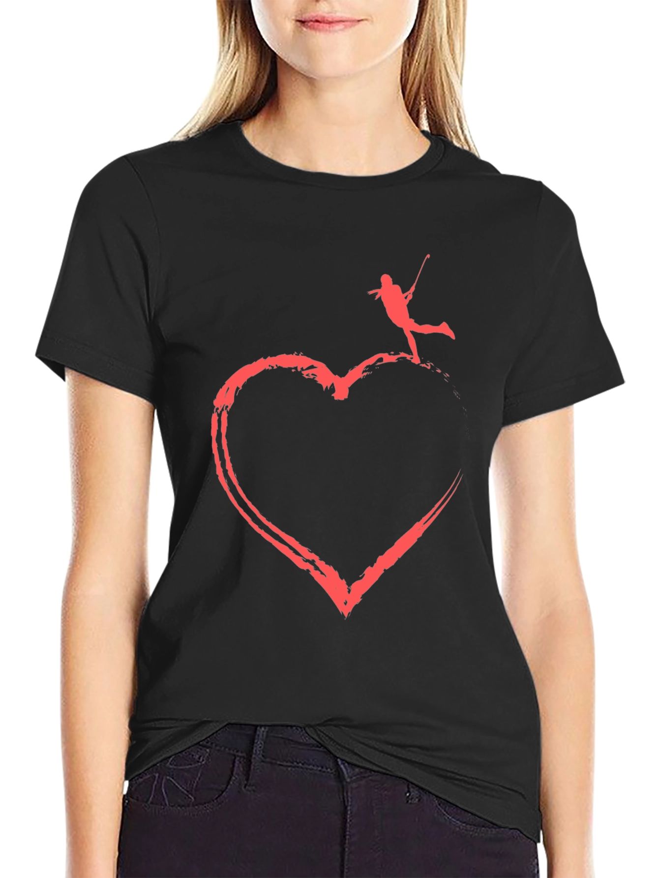 Black Golfer Heart Graphic Tee - Stylish Cotton T-Shirt view 2