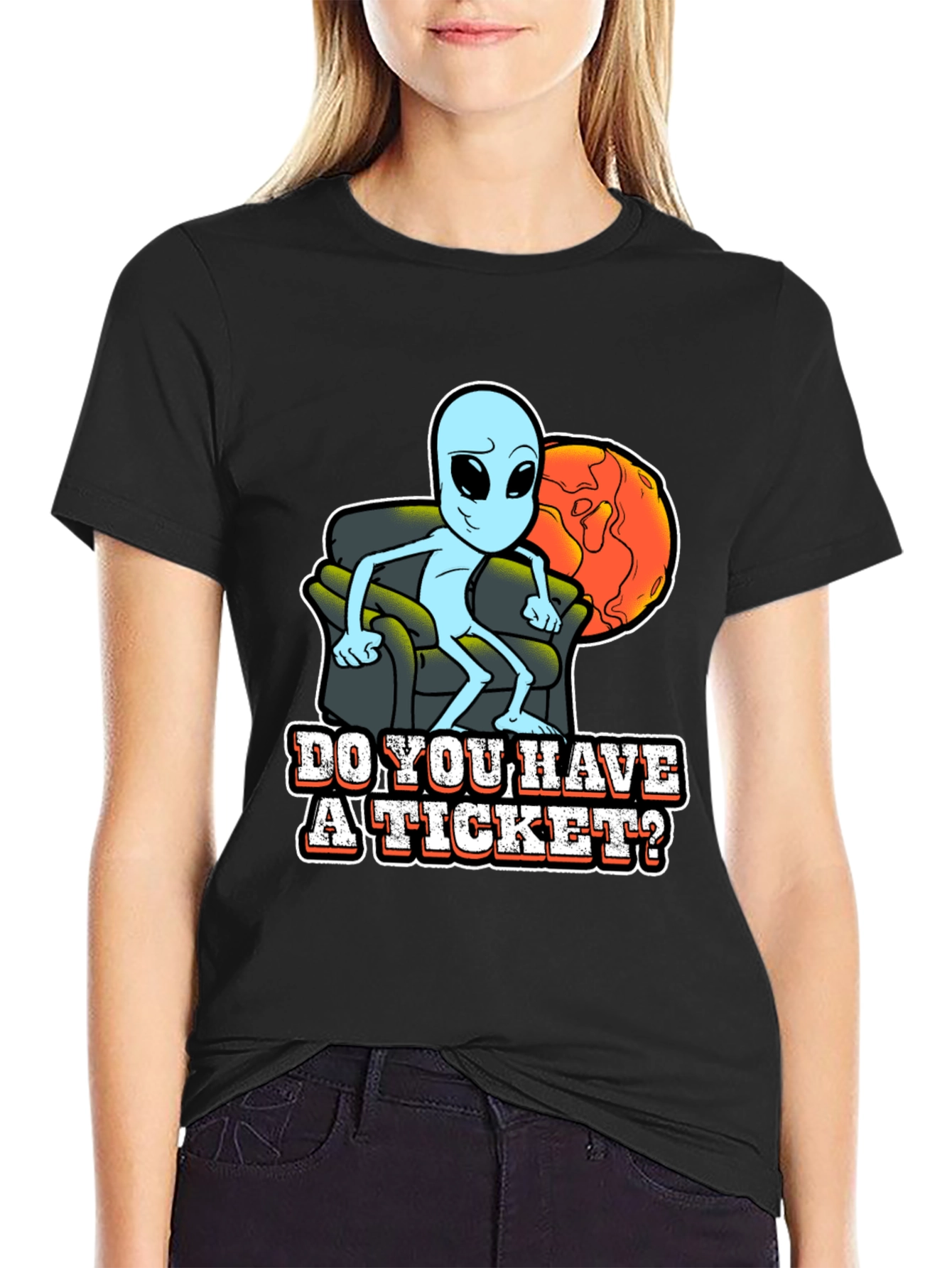 Black Alien "Do you have a ticket" Graphic T-Shirt view 2