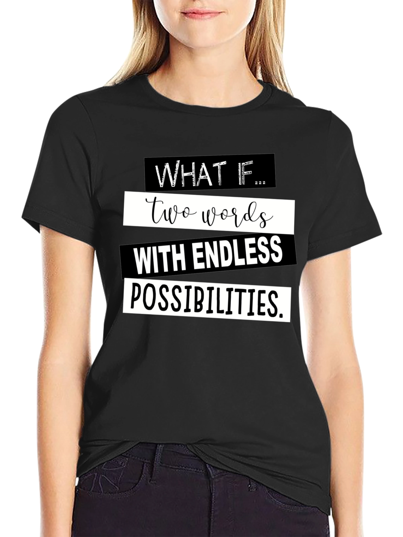 Black What If T-Shirt - Endless Possibilities Graphic Tee view 2