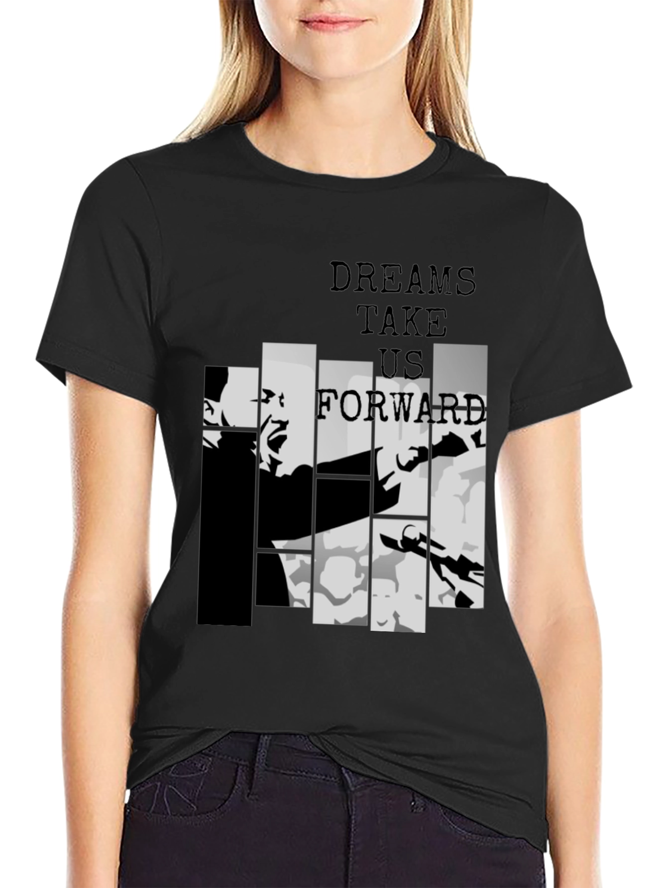 Dreams Take Us Forward Black Graphic Tee - 2