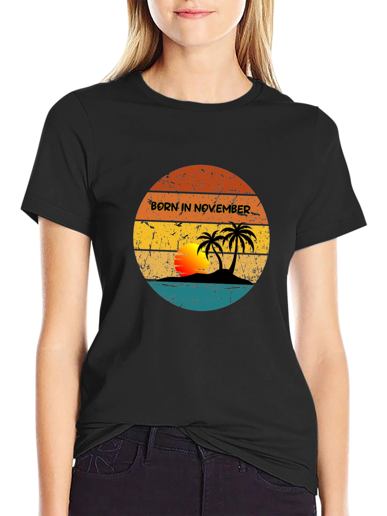 Black Born in November Tropical Sunset T-Shirt view 2