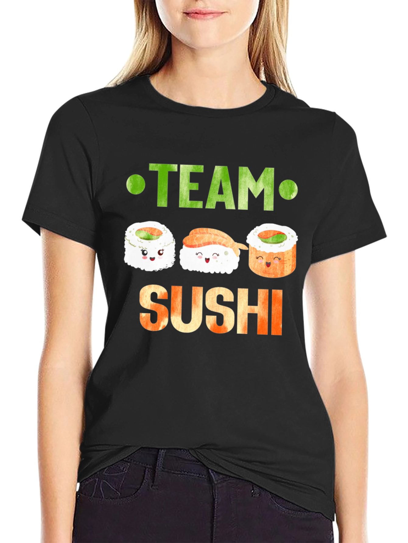 Black Team Sushi Graphic T-Shirt - Cute Sushi Lover Tee view 2