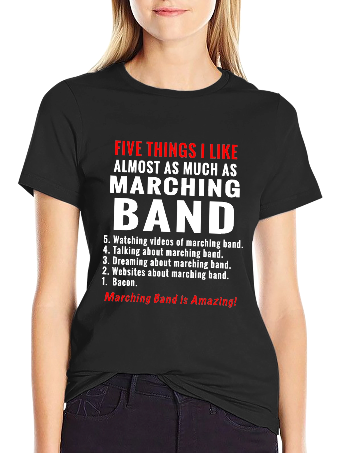 Black Marching Band Fan T-Shirt - Five Things I Like view 2