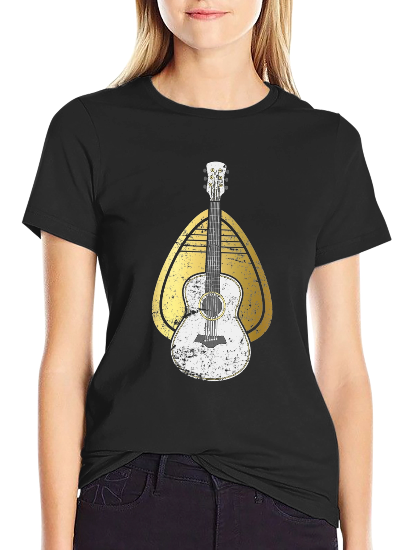 Black Guitar Graphic Tee - Retro Style Music Shirt view 2