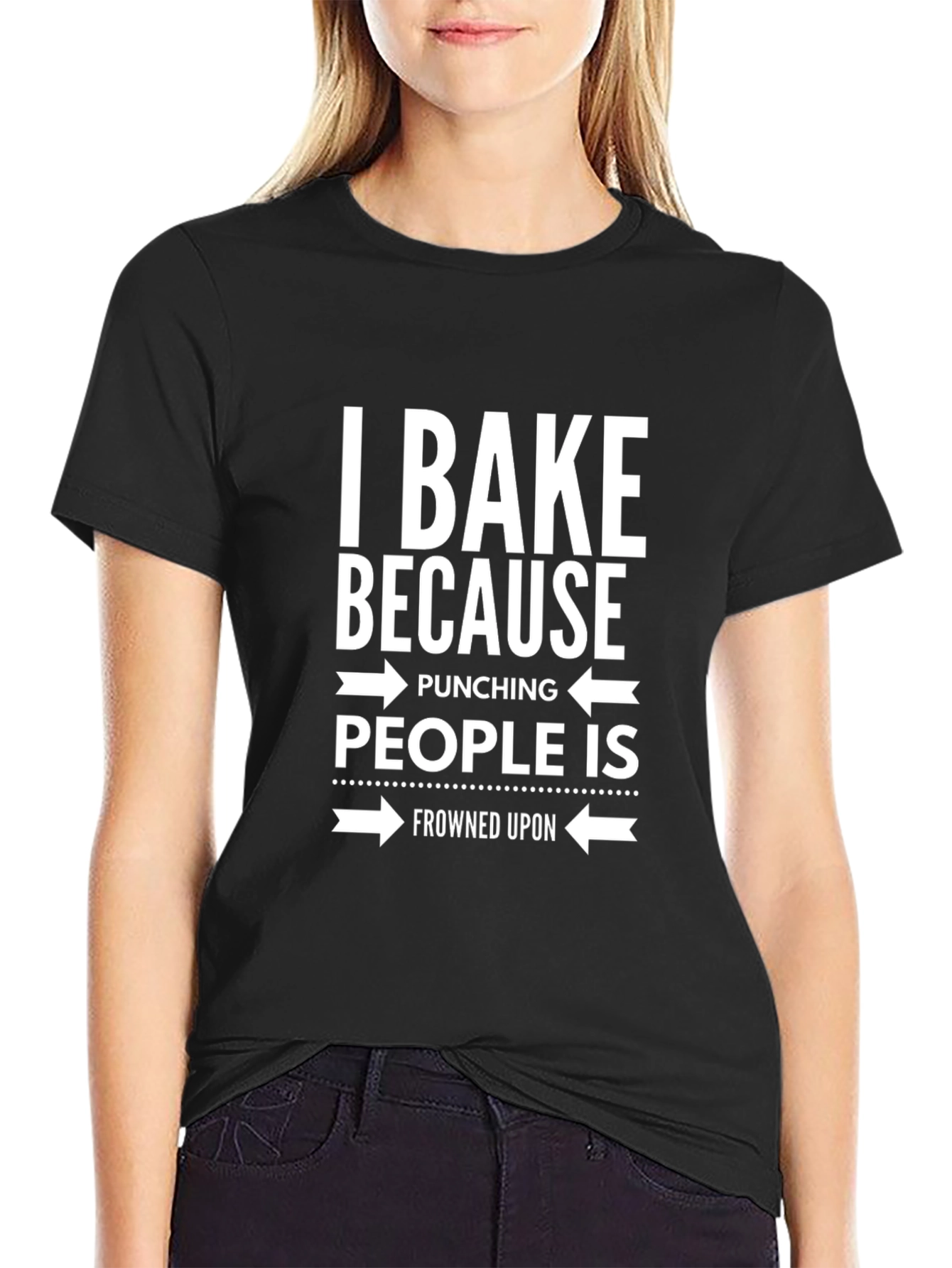 Black I Bake Because Punching People Is Frowned Upon Graphic Tee view 2