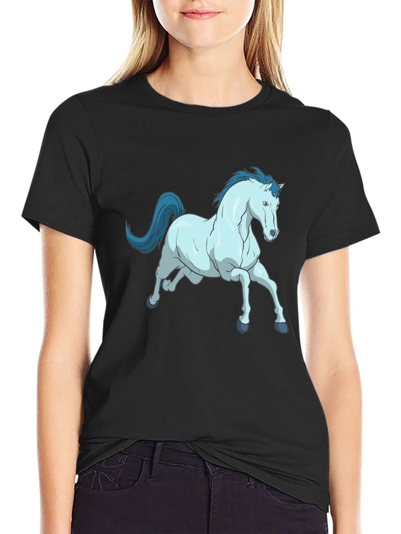 Black Horse Graphic Tee - Unique Cartoon Design view 2