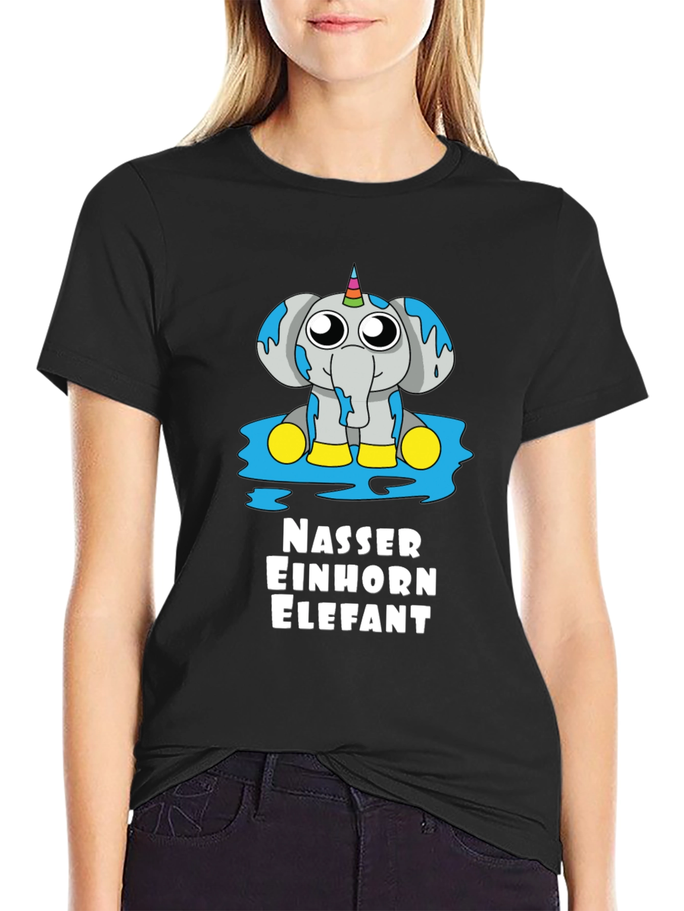 Black Funny Unicorn Elephant T-Shirt view 2