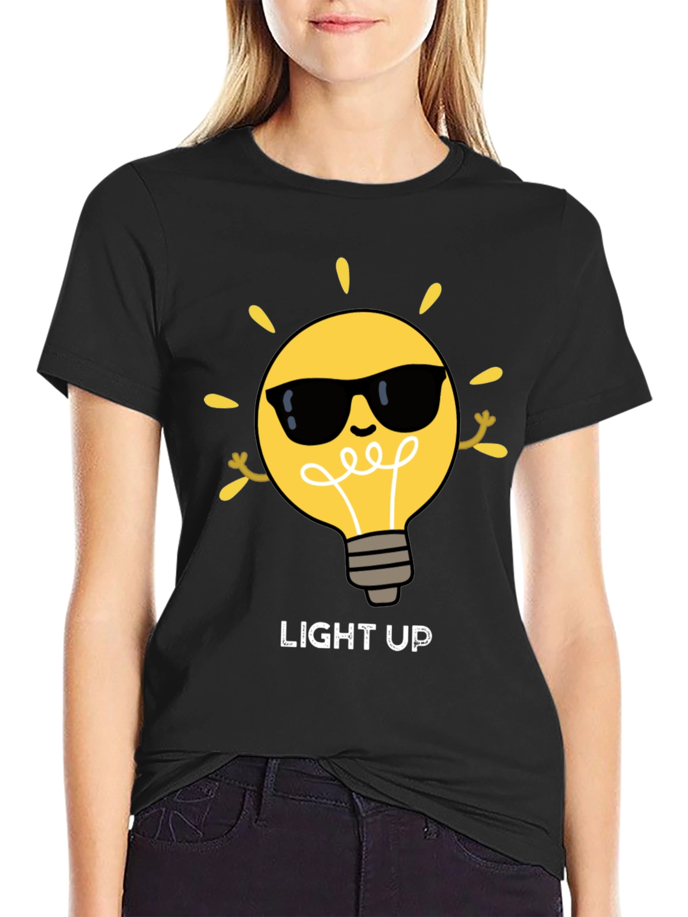 Black Light Up Graphic Tee - Cool Bulb Design view 2