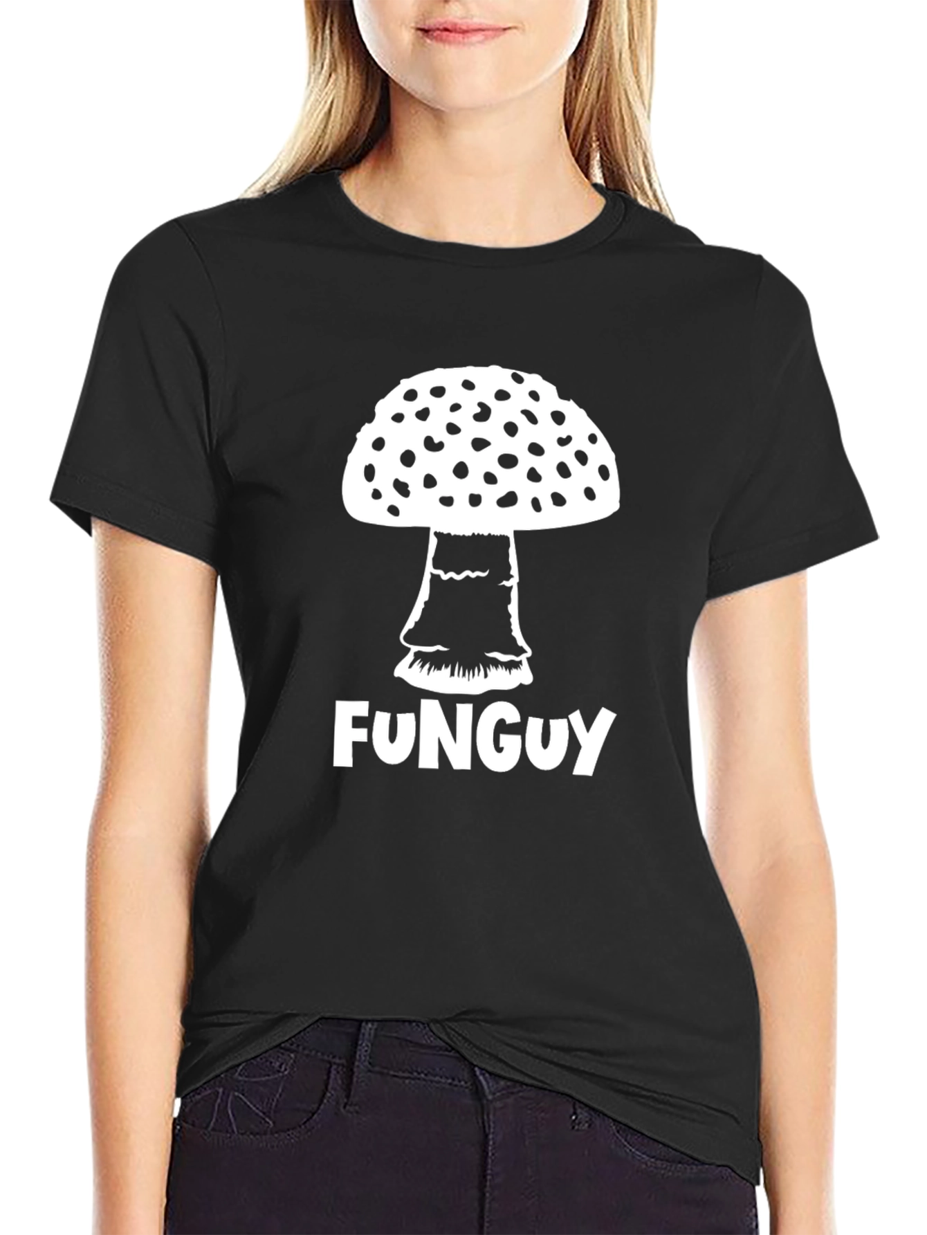 Black Fun Guy T-Shirt - Mushroom Design view 2
