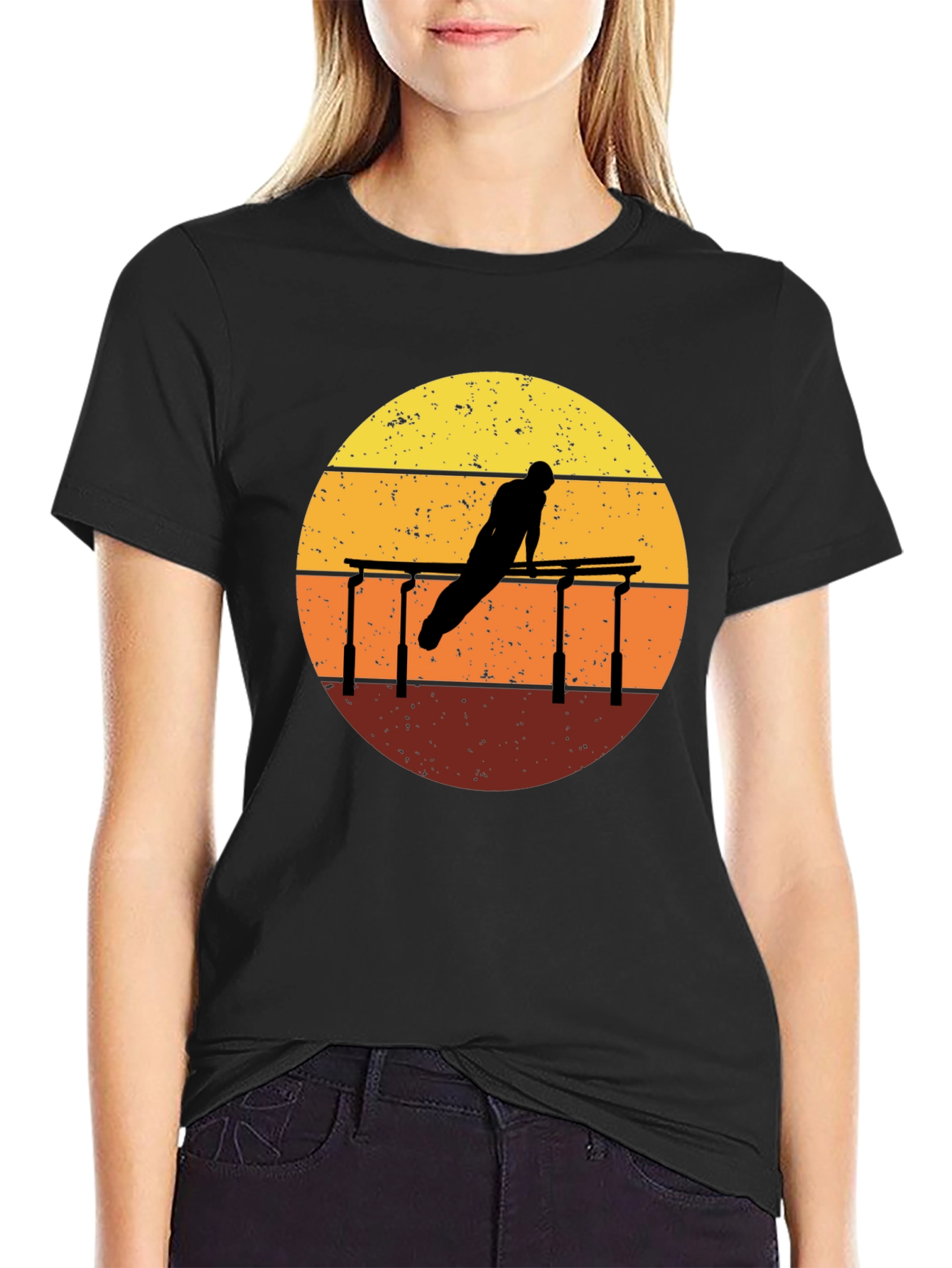 Black Gymnastics Sunset Graphic Tee - Black Cotton T-Shirt view 2