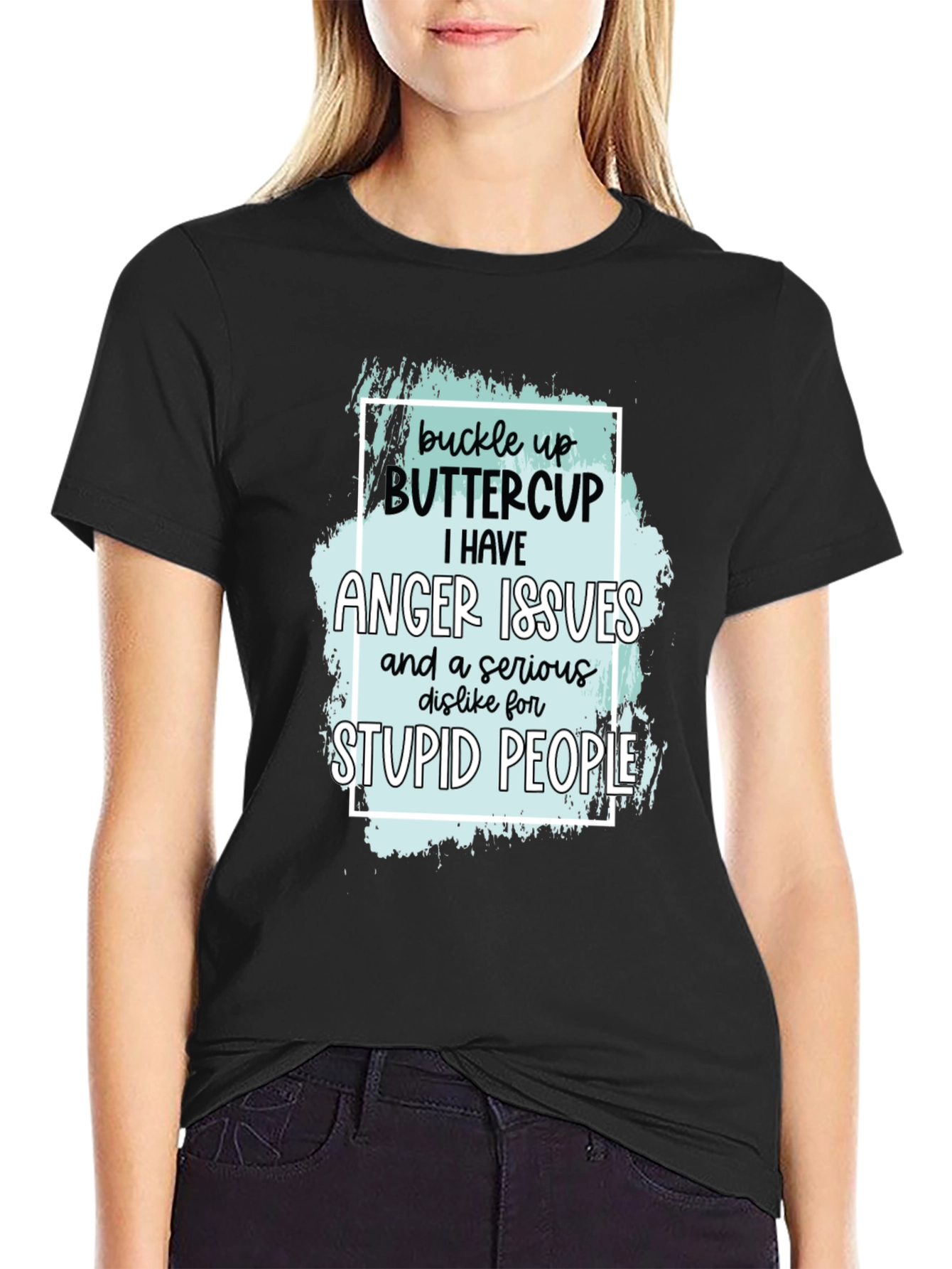 Black Buckle Up Buttercup Anger Issues T-Shirt view 2