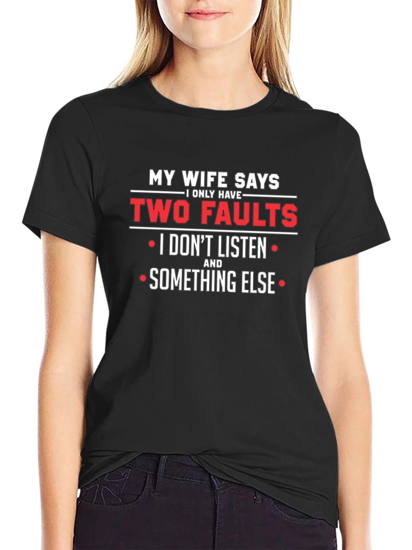 Black Funny "Two Faults" Graphic T-Shirt view 2