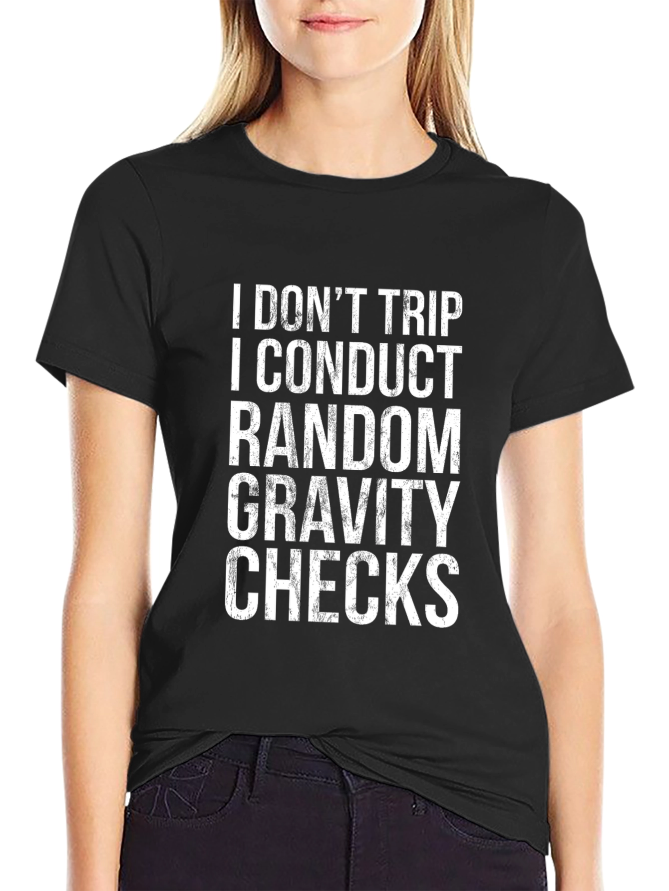 Black Funny Gravity Checks Black Graphic Tee view 2