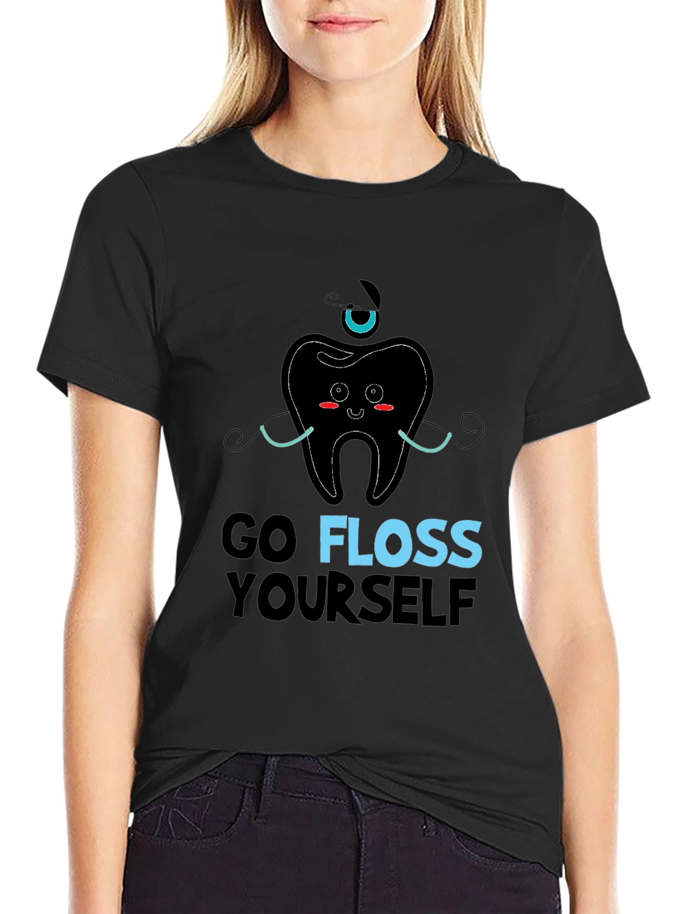 Black Go Floss Yourself Graphic Tee - Dental Humor view 2