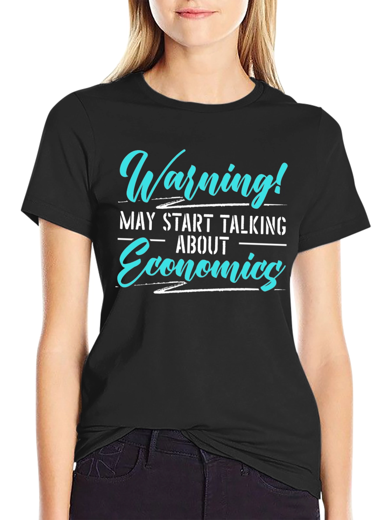 Black Warning! May Start Talking Economics T-Shirt view 2