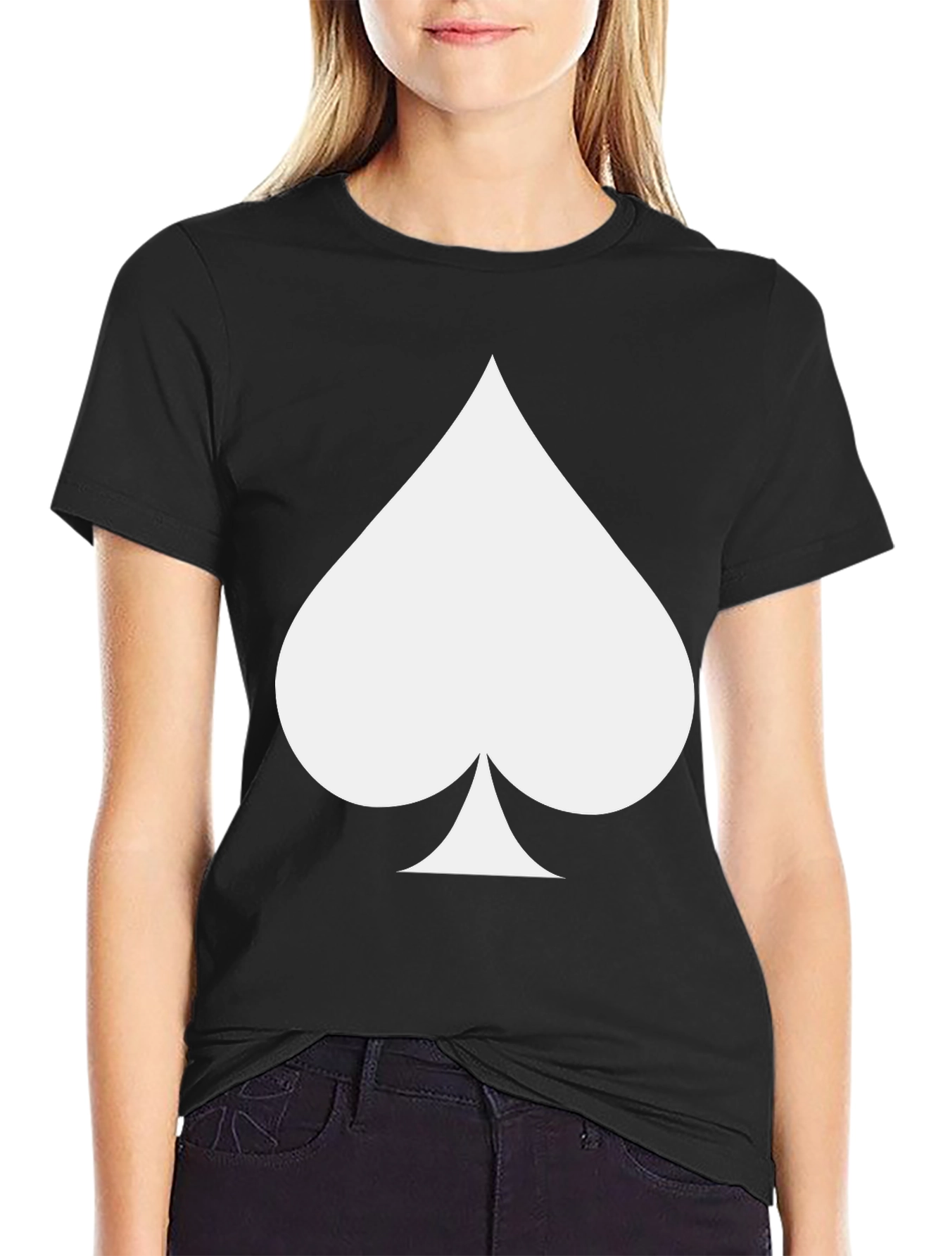 Black Men's Black T-Shirt with Spade Design view 2
