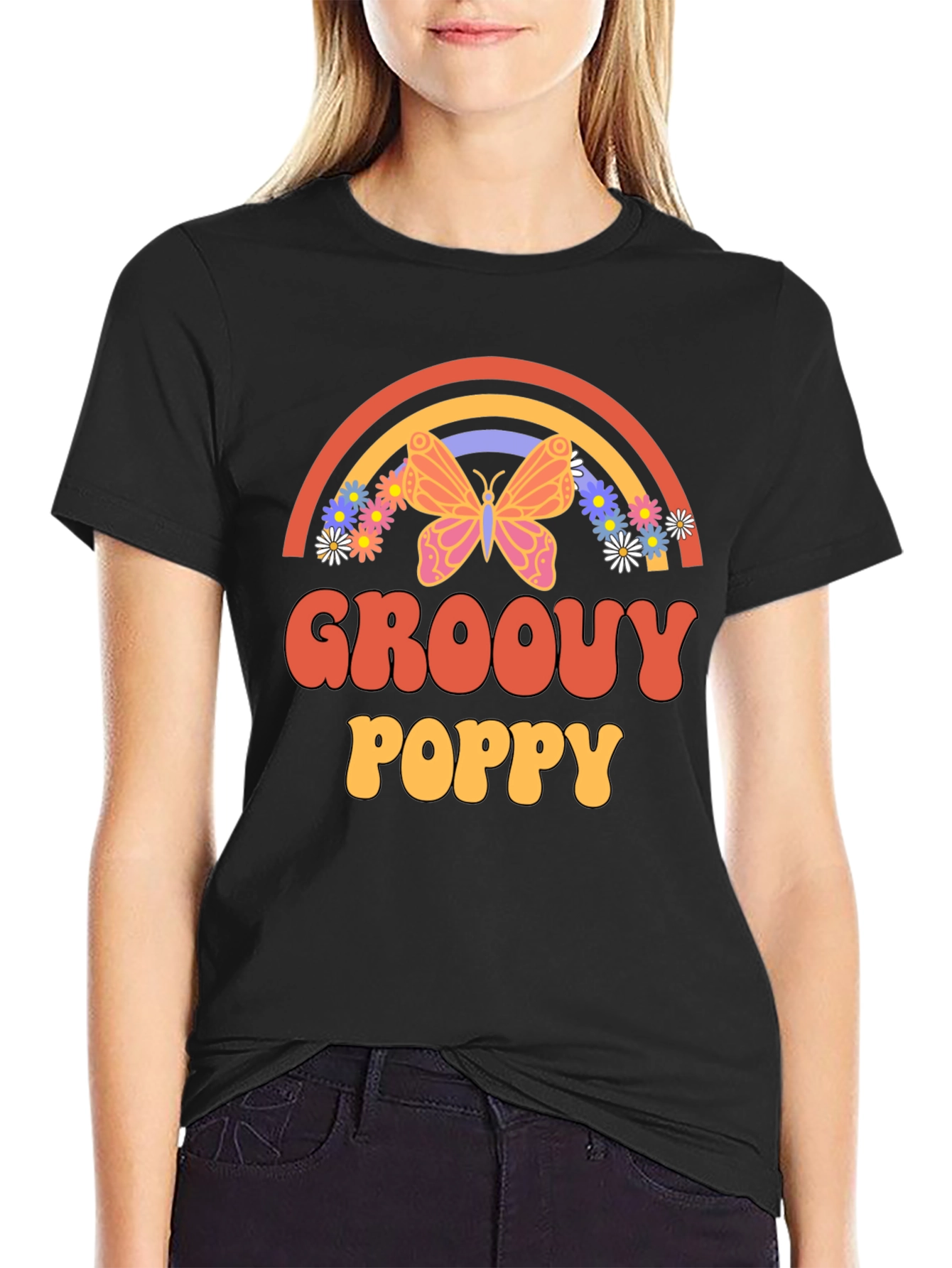Groovy Poppy Graphic Tee - Retro Rainbow Butterfly - 2