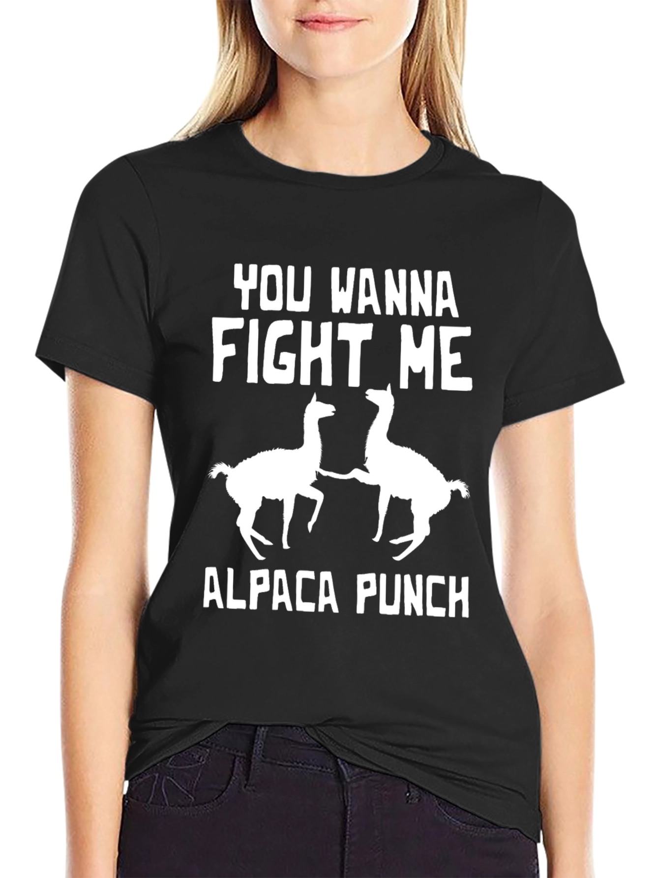 Black Alpaca Punch T-Shirt - You Wanna Fight Me Funny Tee view 2