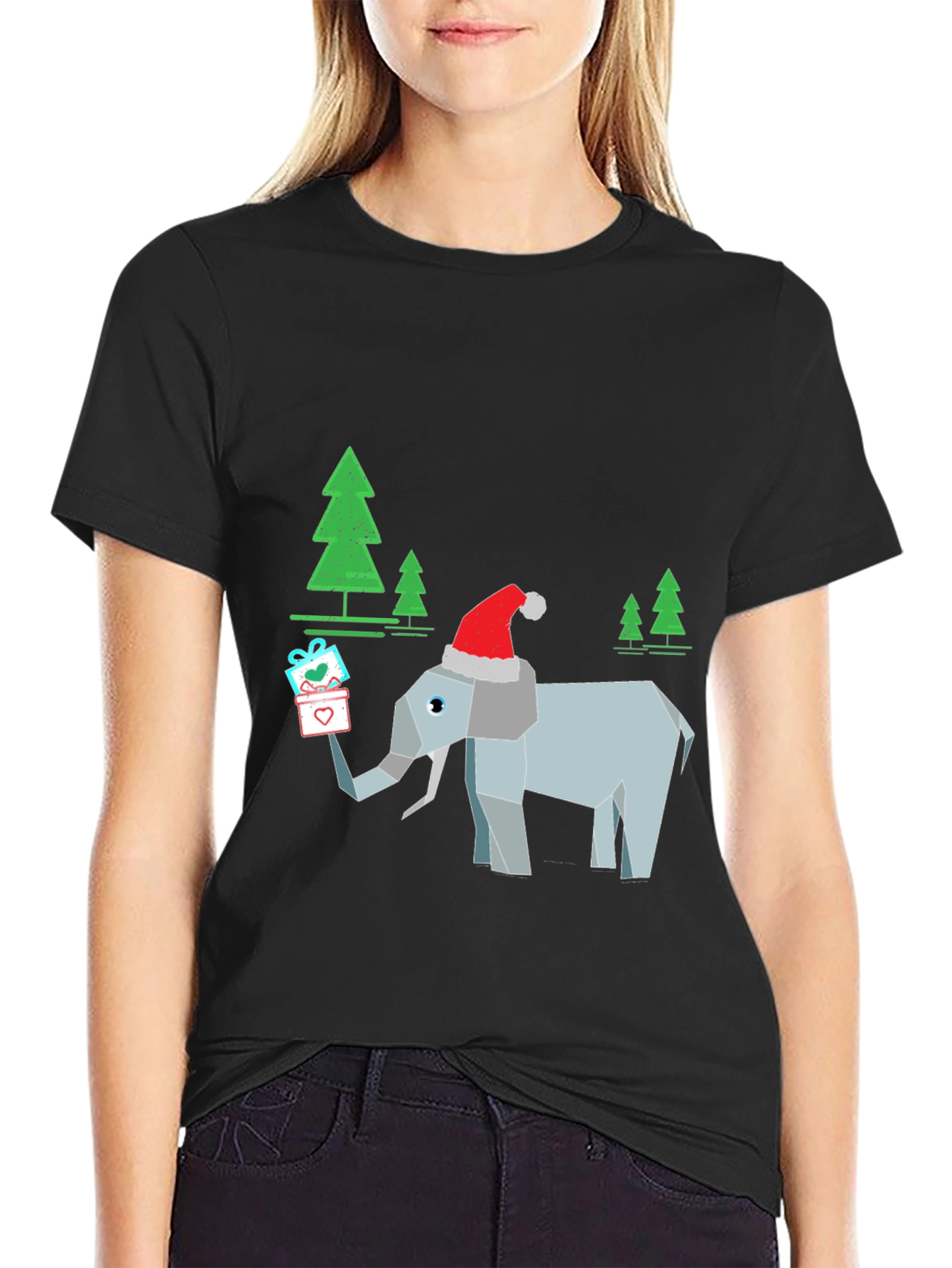 Black Festive Elephant Christmas T-Shirt view 2