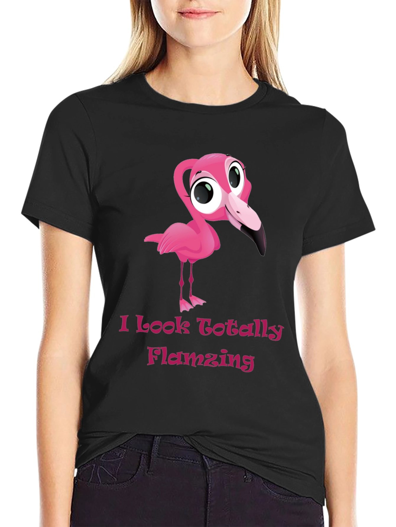 Black Flamingo Graphic Tee - Totally Flamazing T-Shirt view 2