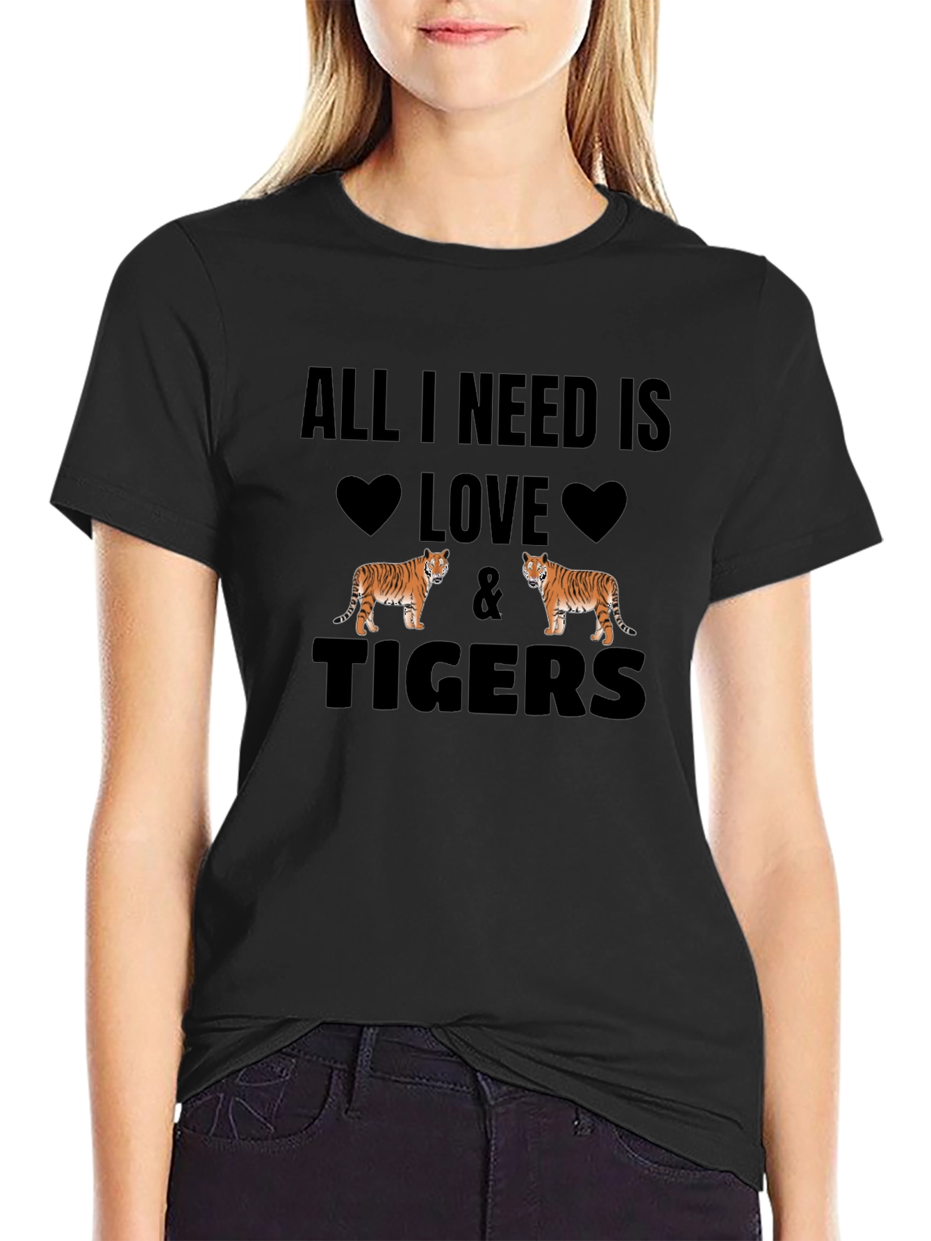 Black All I Need is Love & Tigers Black T-Shirt view 2