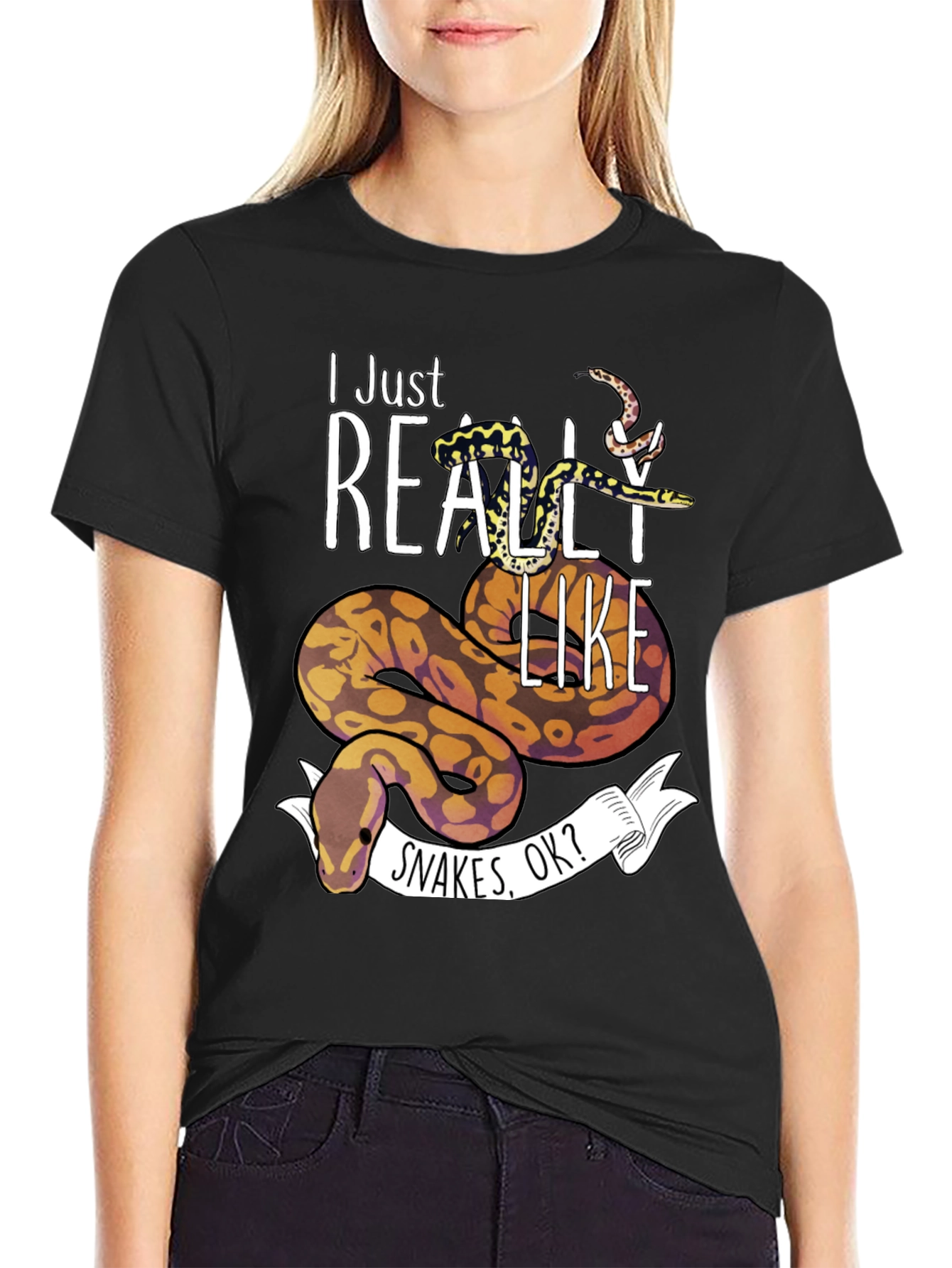 Black I Just Really Like Snakes OK? T-Shirt view 2