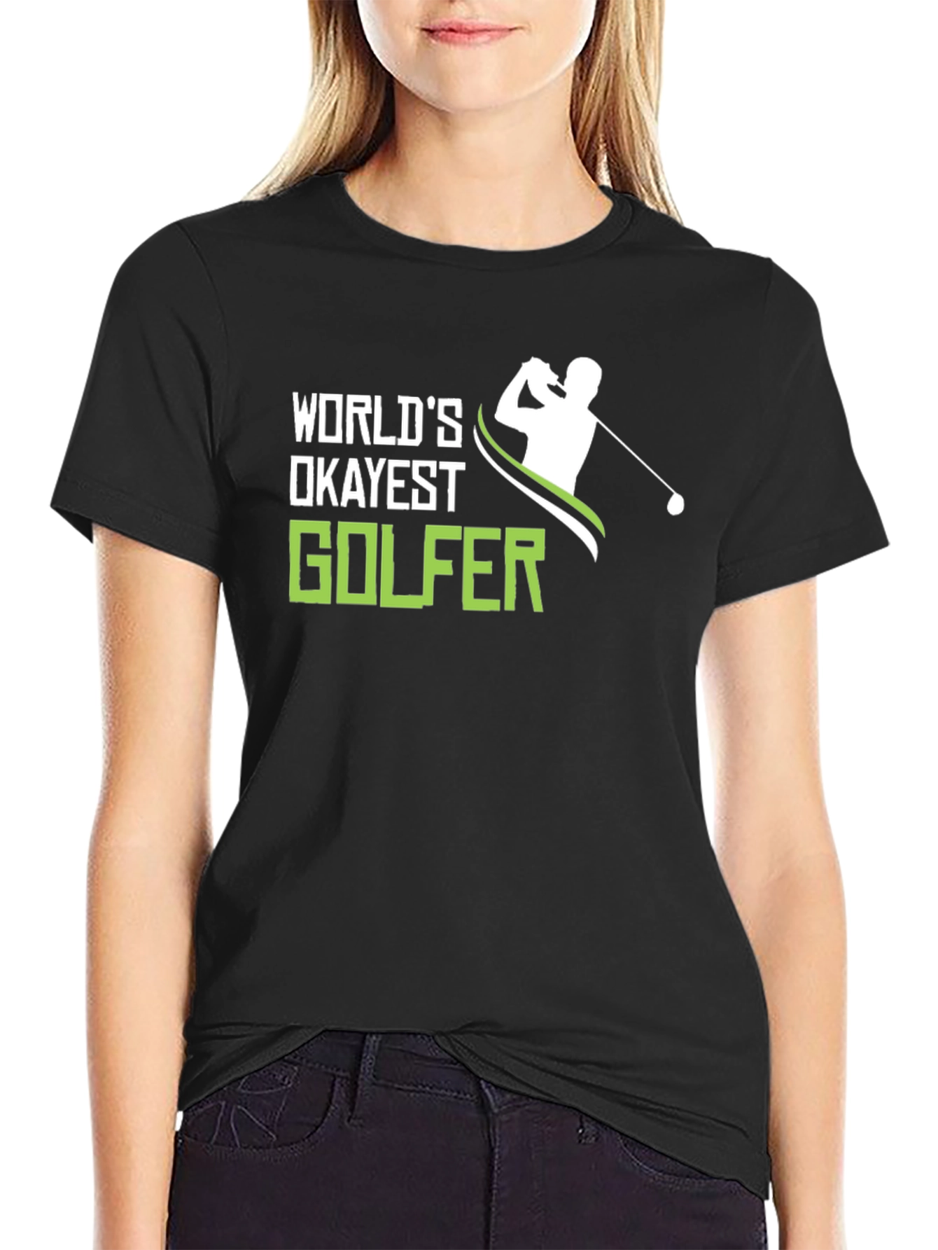 Black World's Okayest Golfer T-Shirt - Funny Golf Tee view 2