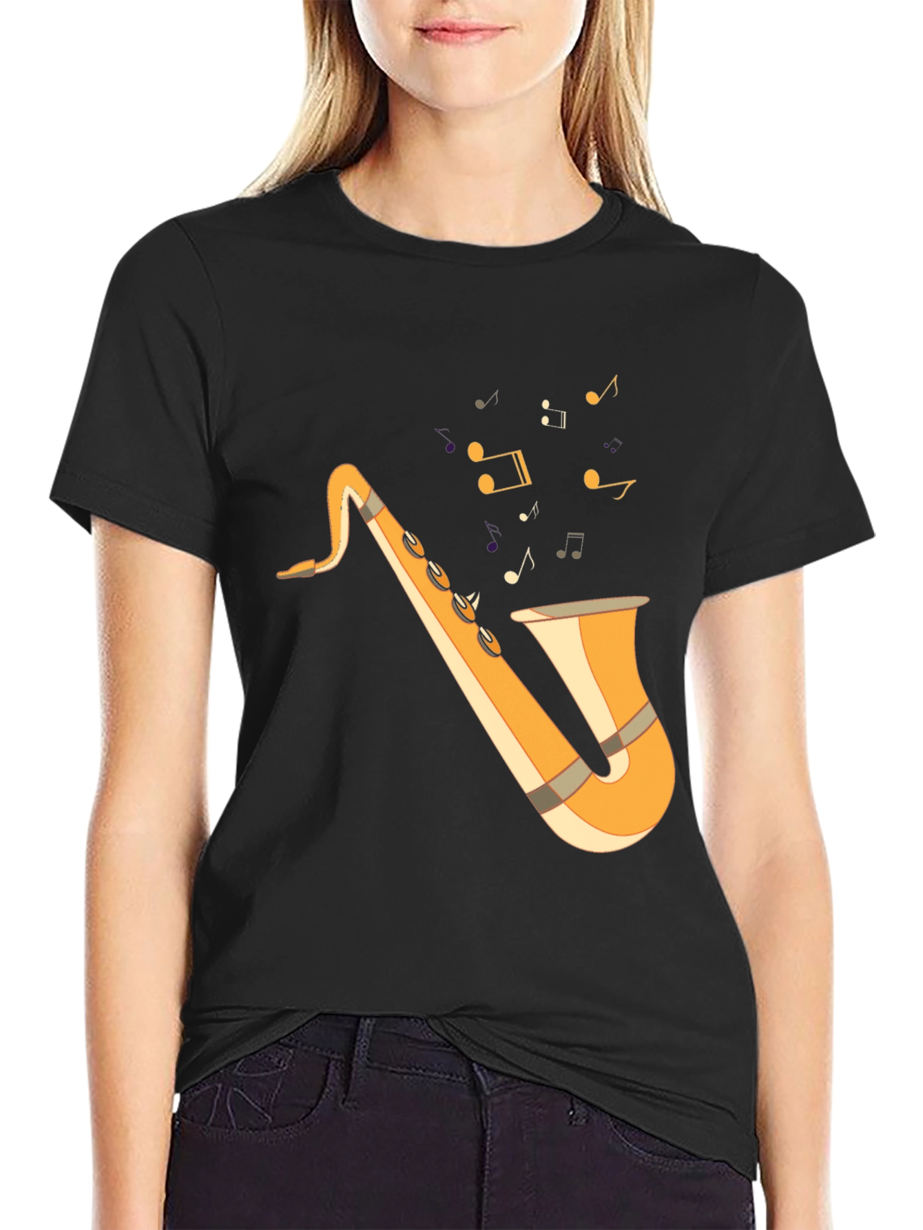 Black Saxophone Graphic Tee - Black Cotton T-Shirt for Music Lovers view 2
