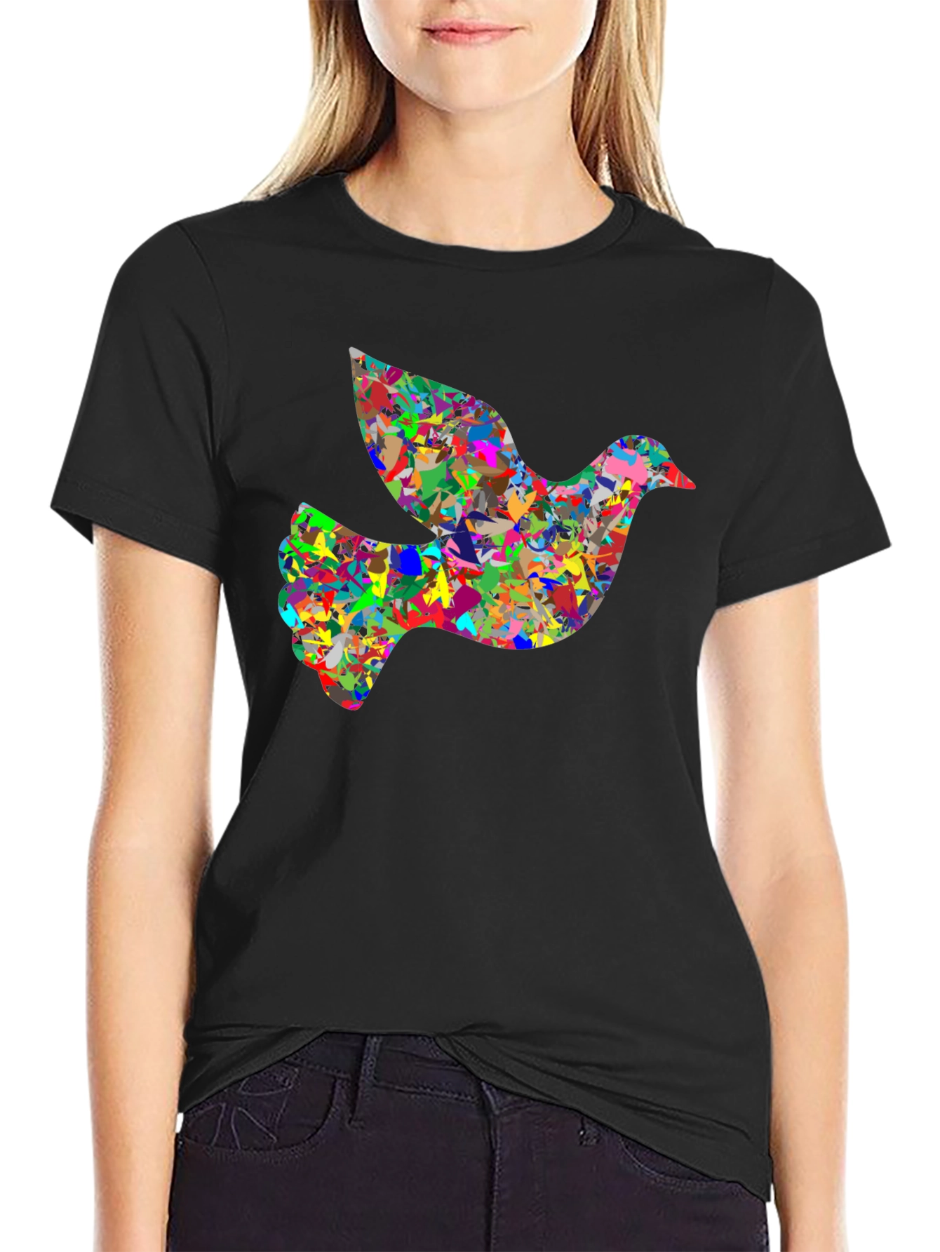 Black Peace Dove Graphic Tee - Abstract Art Bird T-Shirt view 2