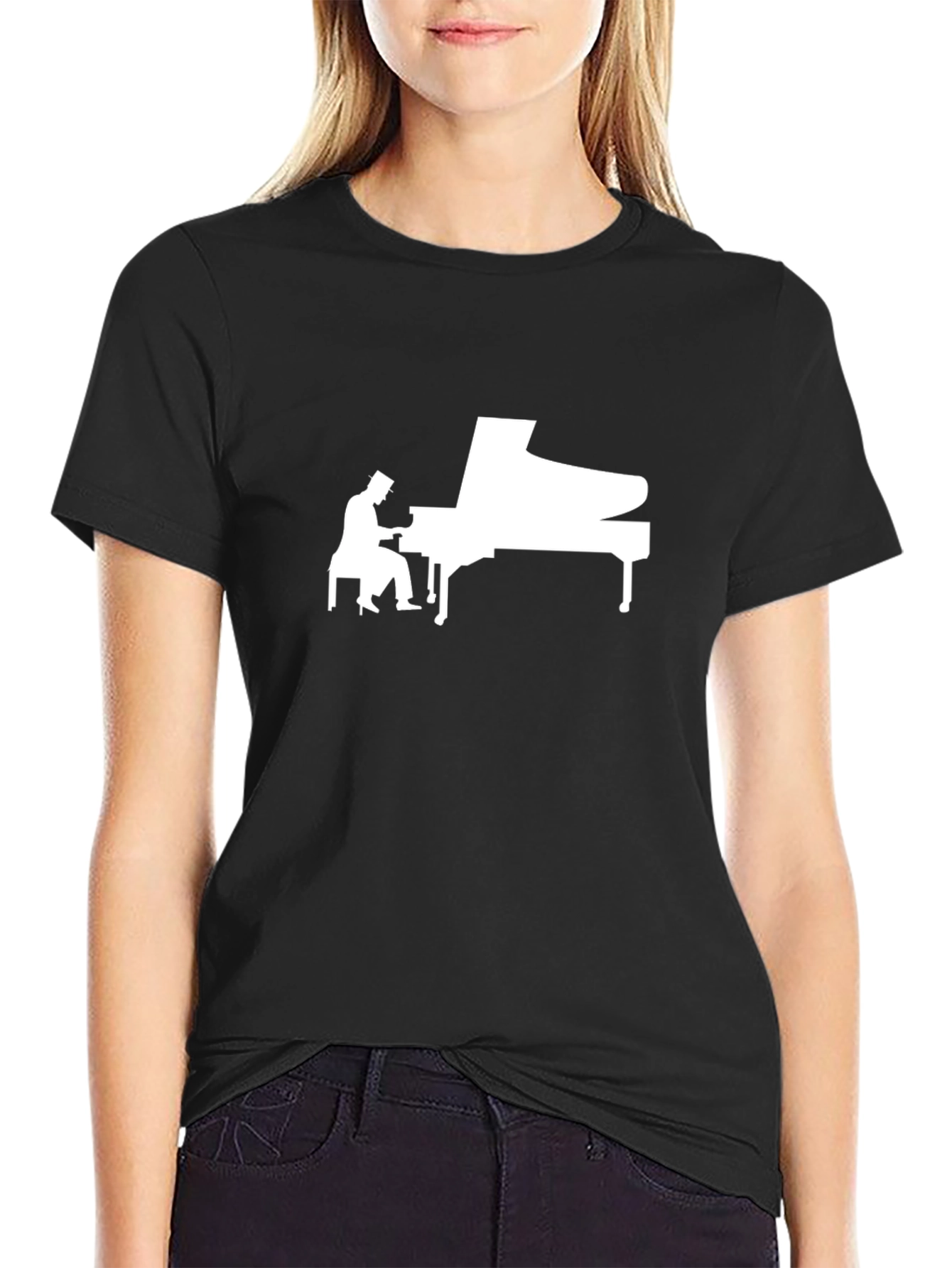 Black Piano Player Graphic Tee - Musician T-Shirt view 2