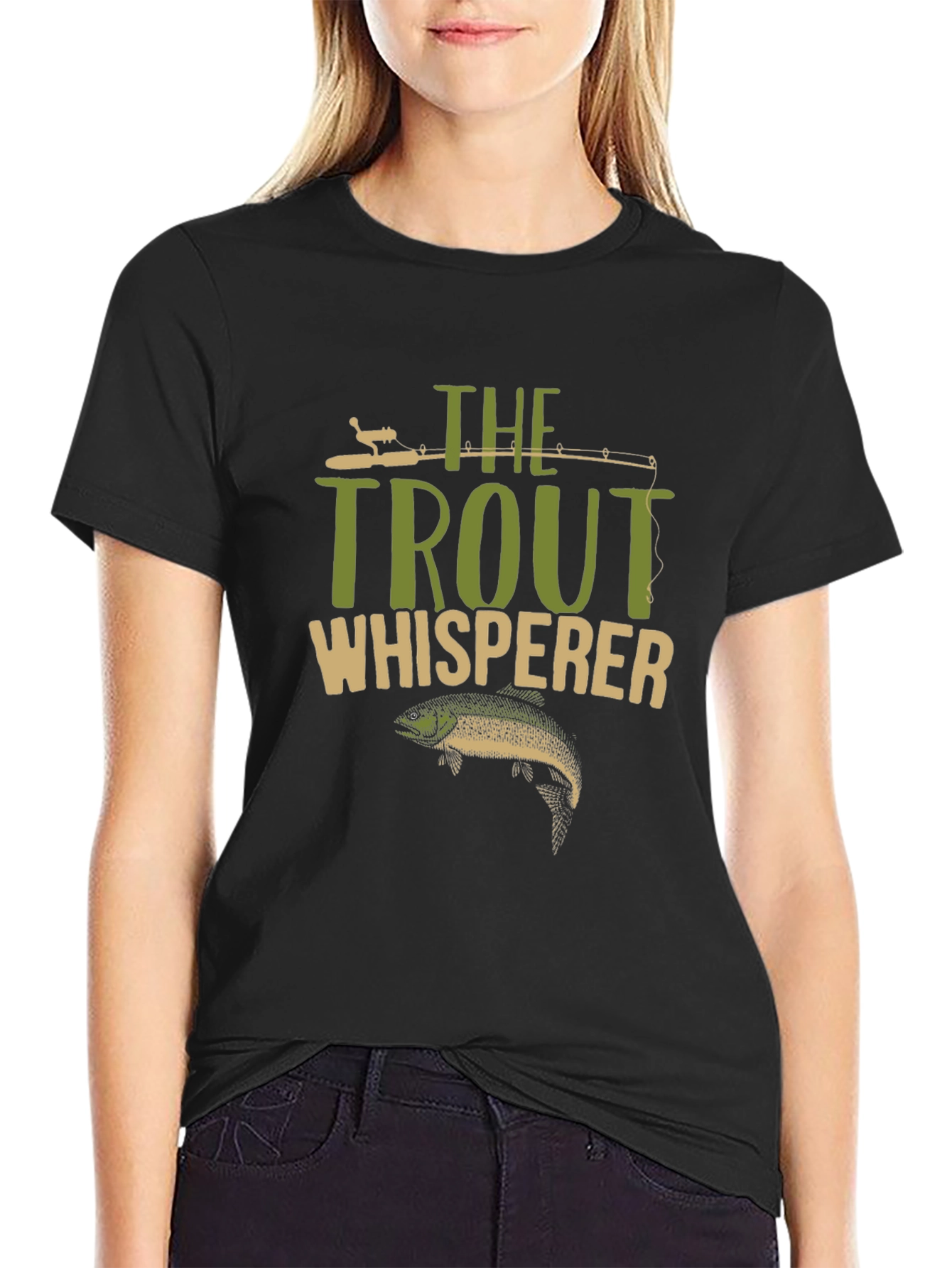 Black The Trout Whisperer T-Shirt Fishing Angler Tee view 2