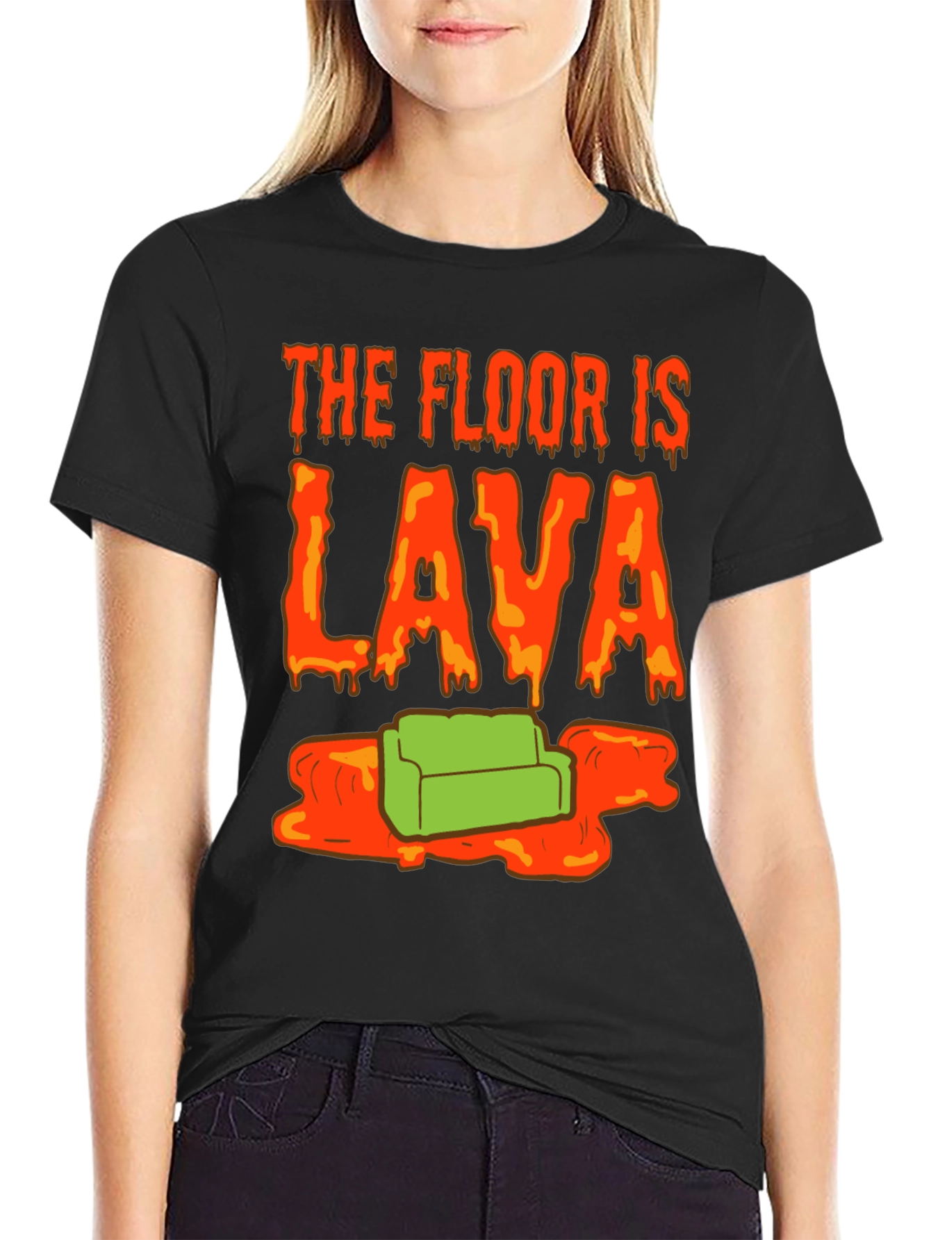 Black The Floor is Lava T-Shirt - Novelty Graphic Tee view 2