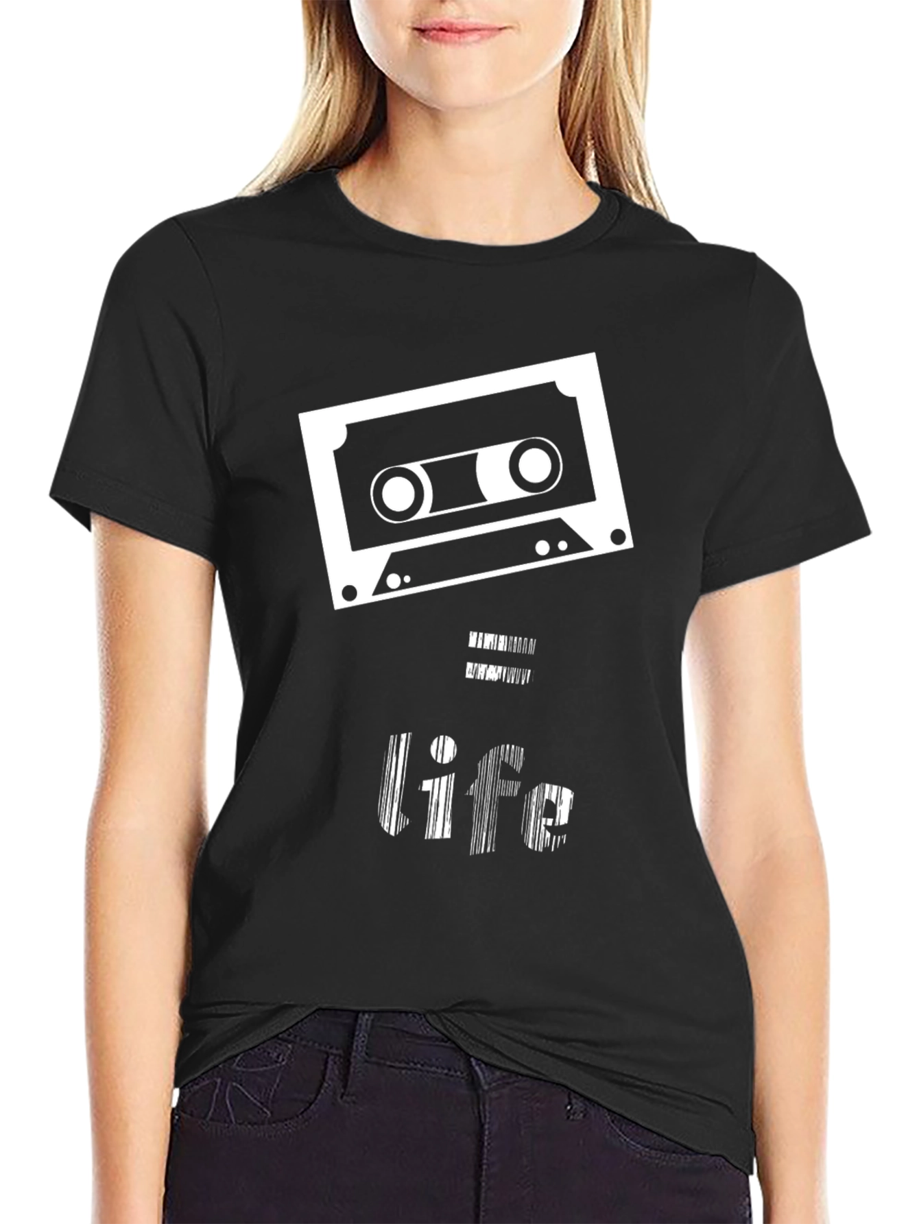 Black Retro Cassette Tape "Life" Graphic Tee view 2