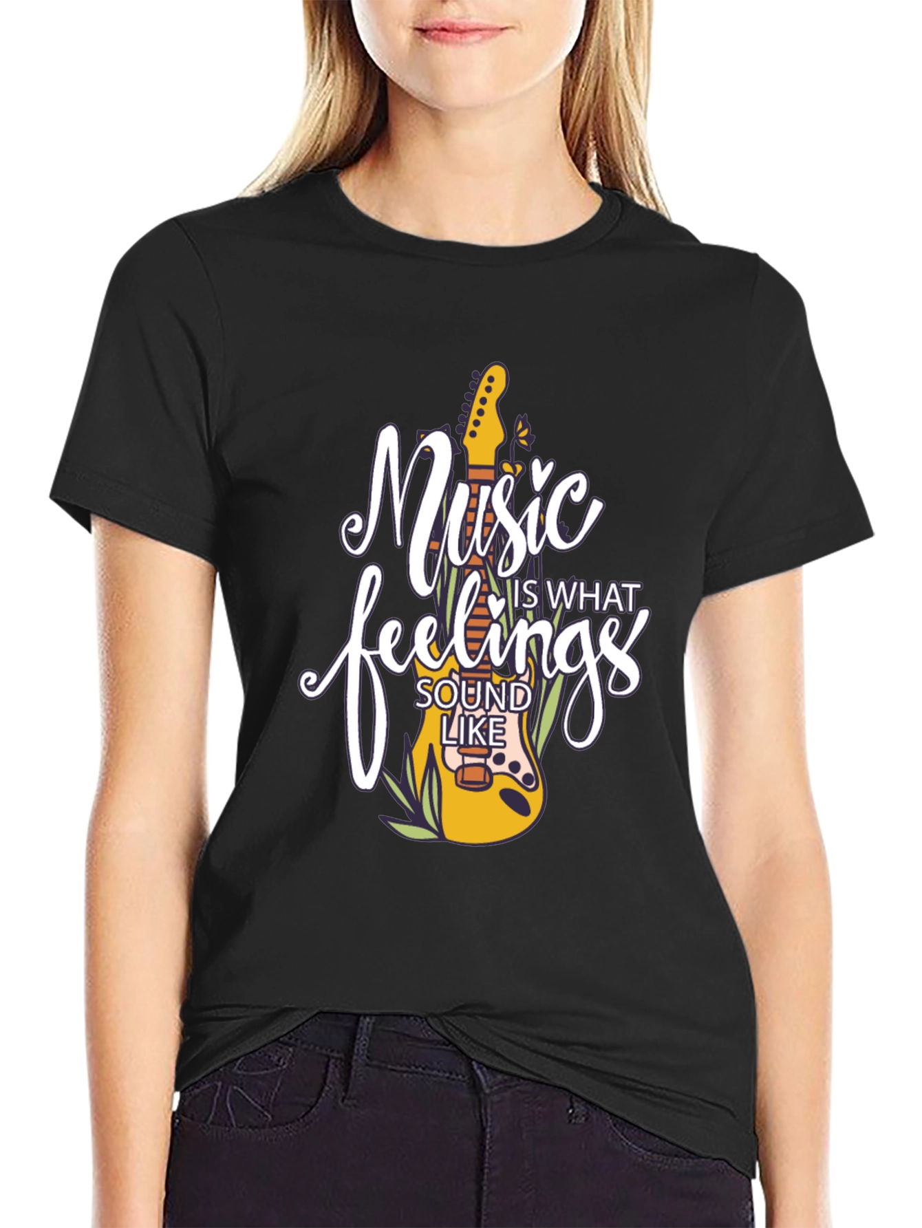 Black Music Is What Feelings Sound Like Black Graphic Tee view 2