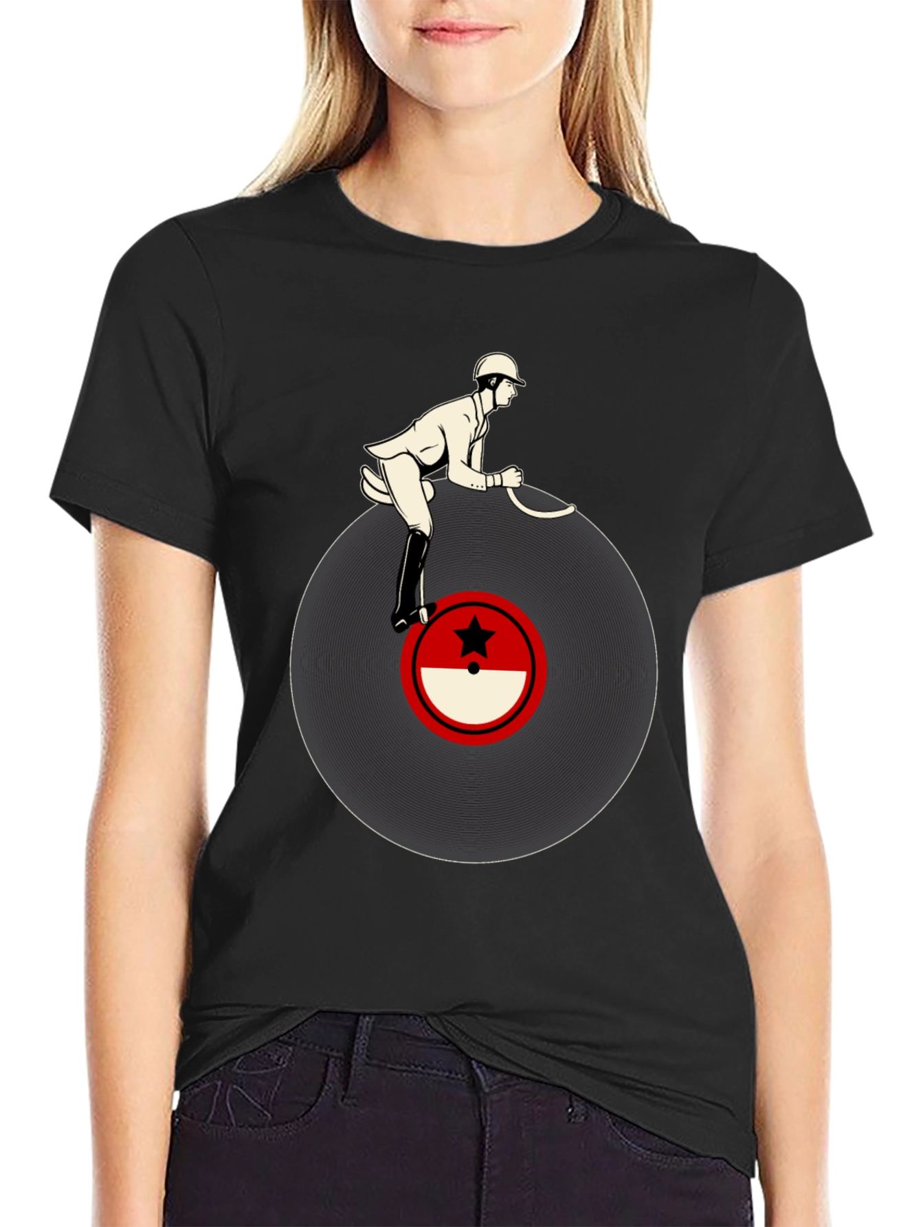 Black Retro Record Rider Graphic T-Shirt view 2