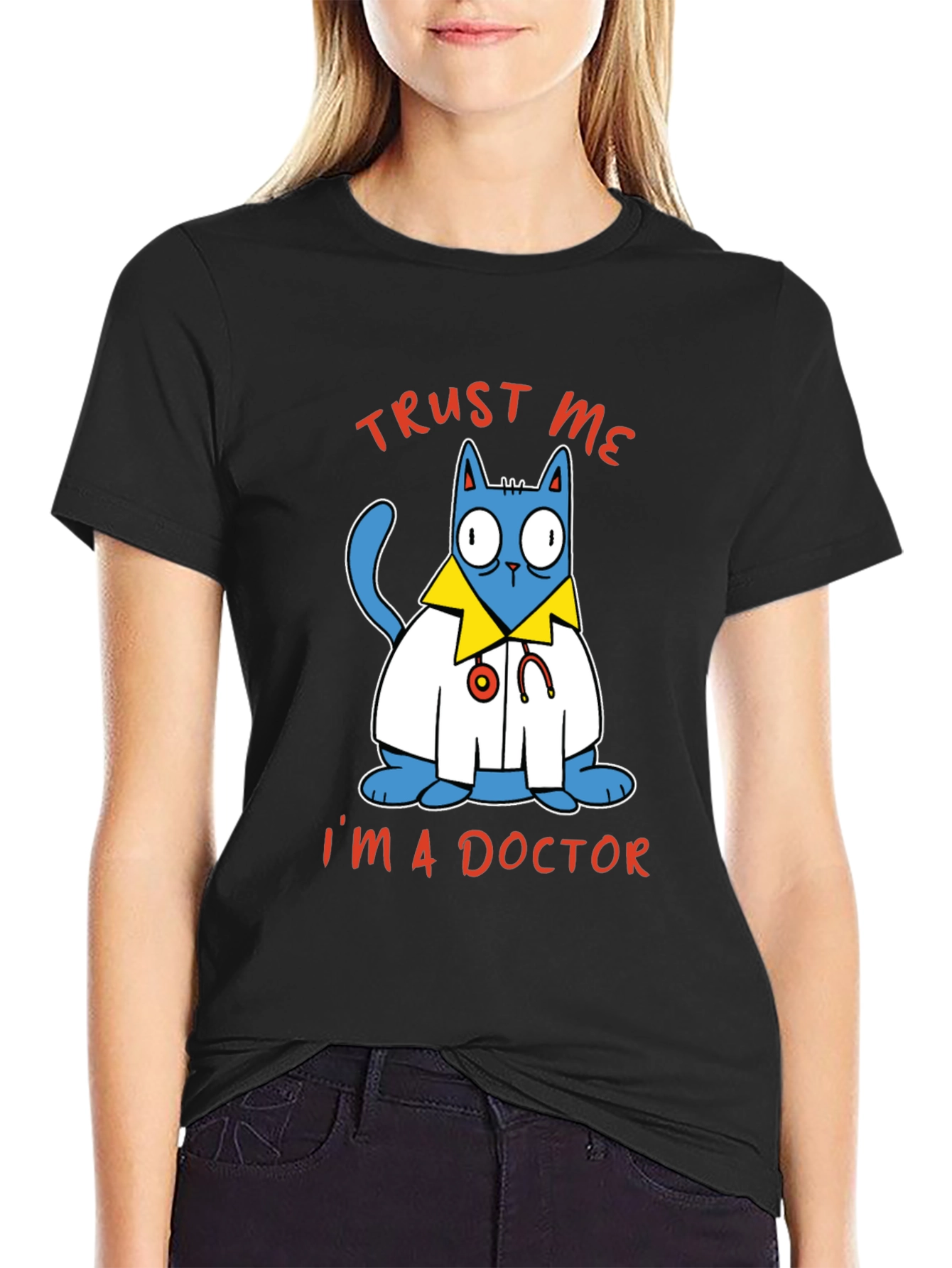 Black Trust Me I'm A Doctor Cat Graphic Tee view 2