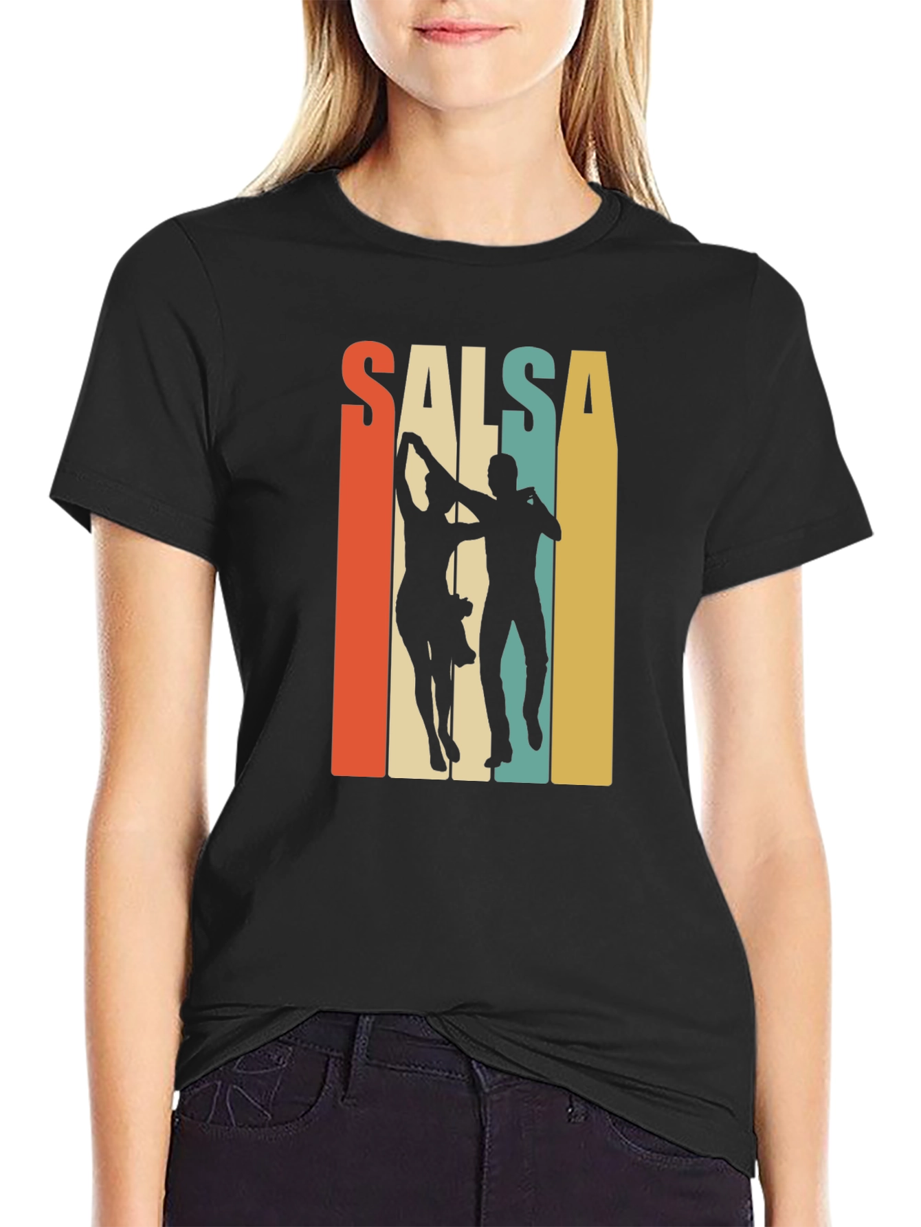 Black Salsa Dance Retro Graphic T-Shirt view 2
