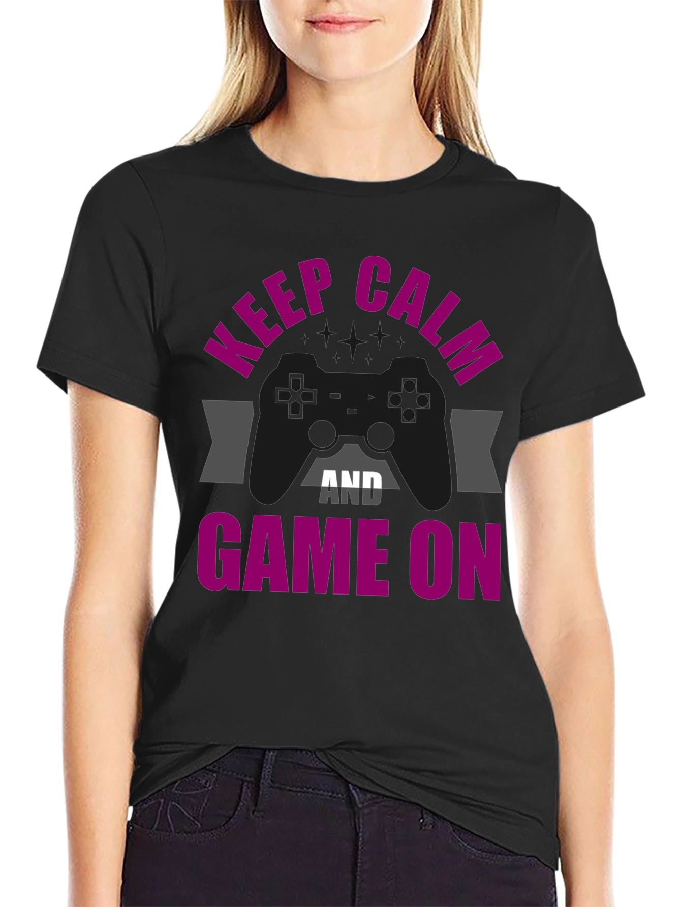 Black Keep Calm and Game On Graphic Tee view 2