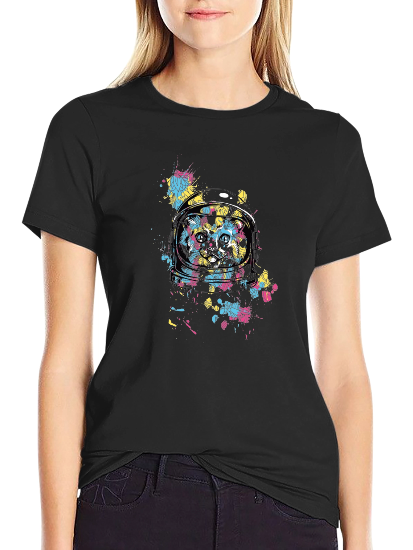 Black Astronaut Cat Graphic T-Shirt - Cool Space Design view 2