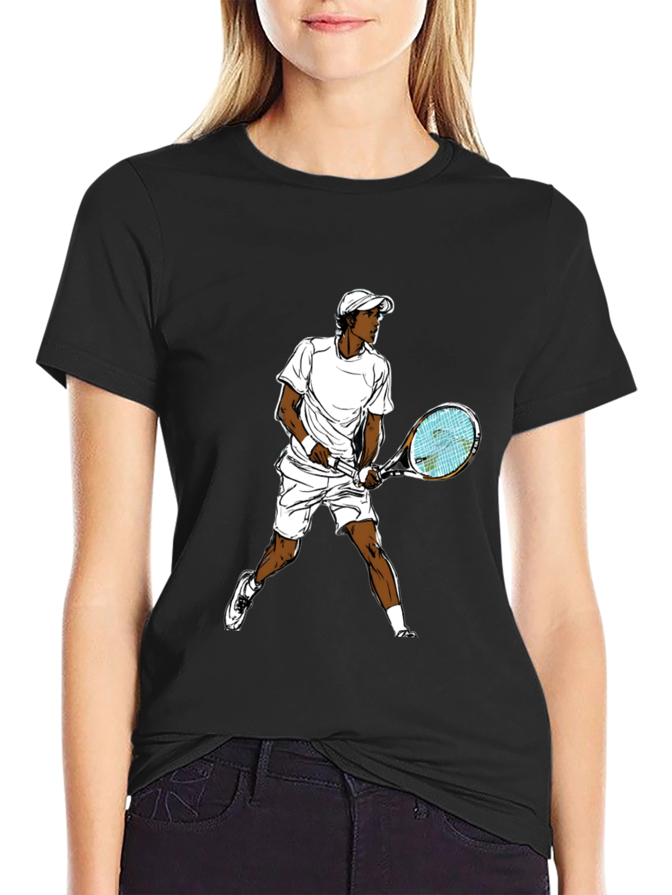 Black Tennis Player Graphic T-Shirt - Black Casual Tee view 2