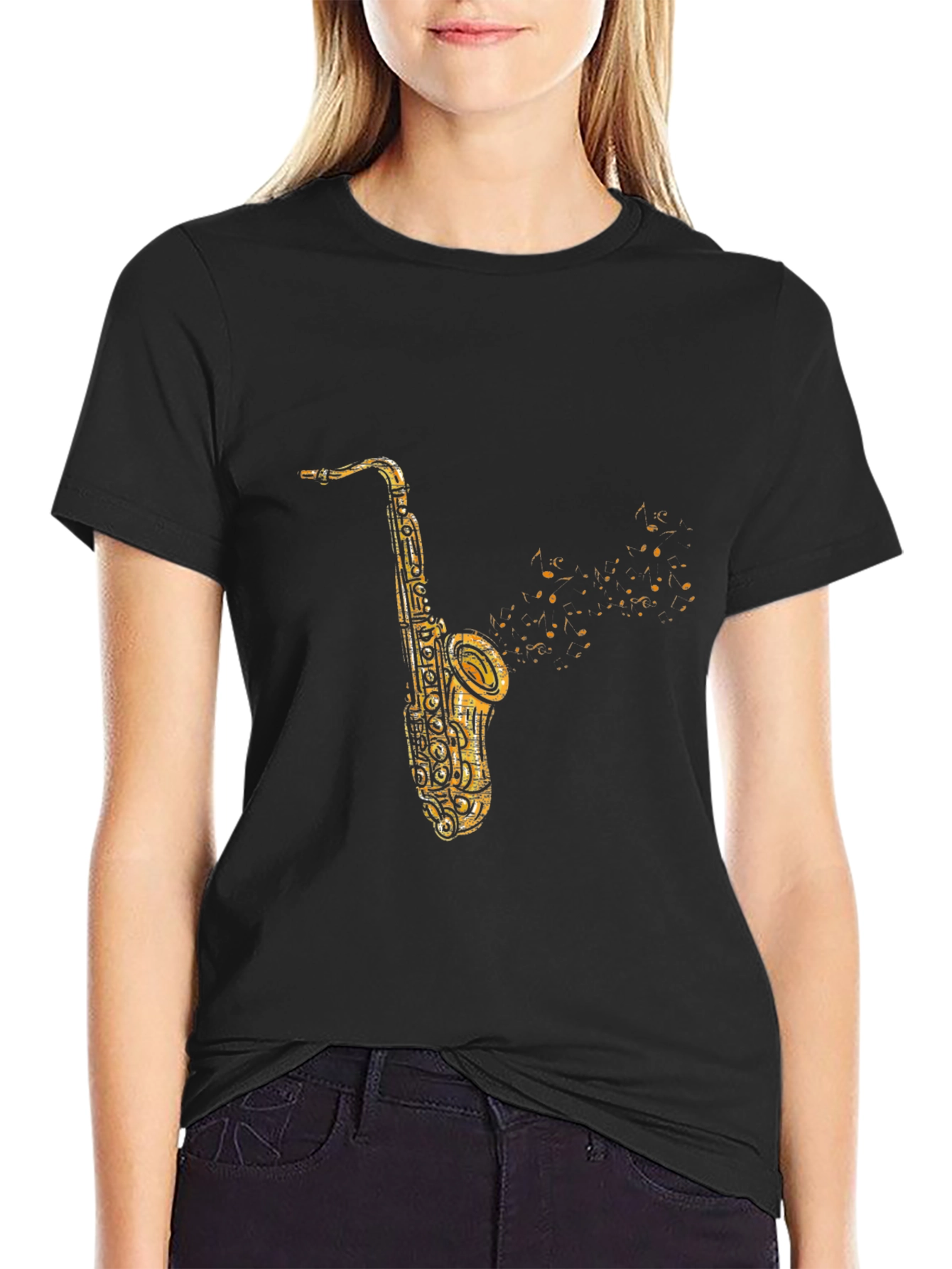 Black Saxophone Graphic Print Black T-Shirt view 2