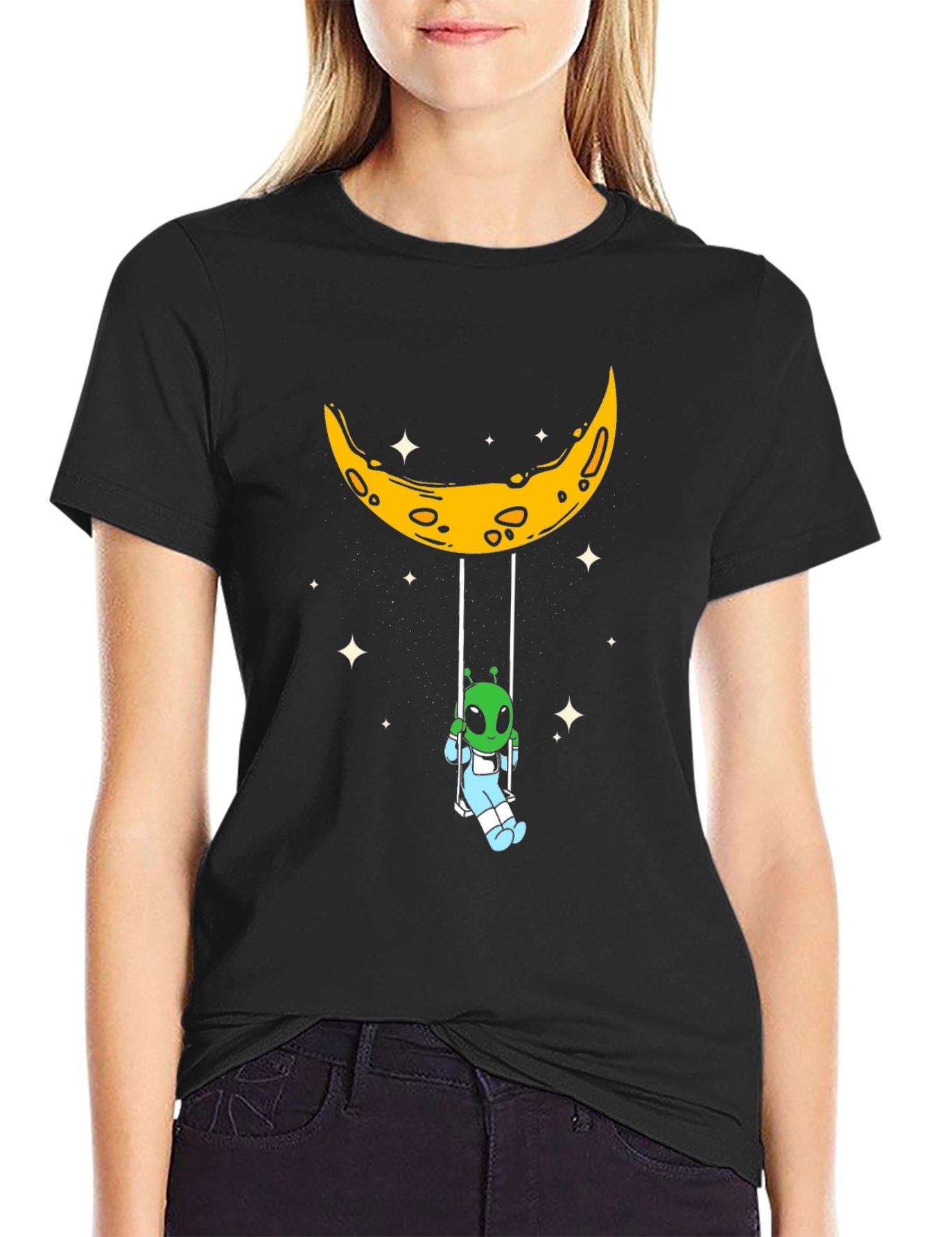 Black Alien Moon Swing Graphic Tee view 2