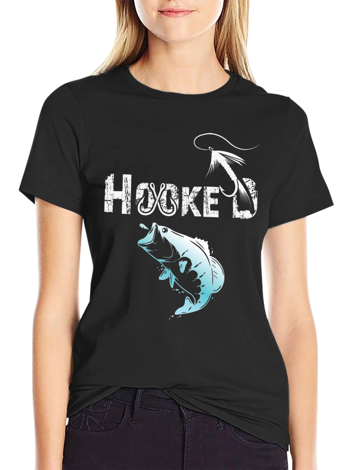 Black Hooked Fishing T-Shirt - Angler Gift view 2