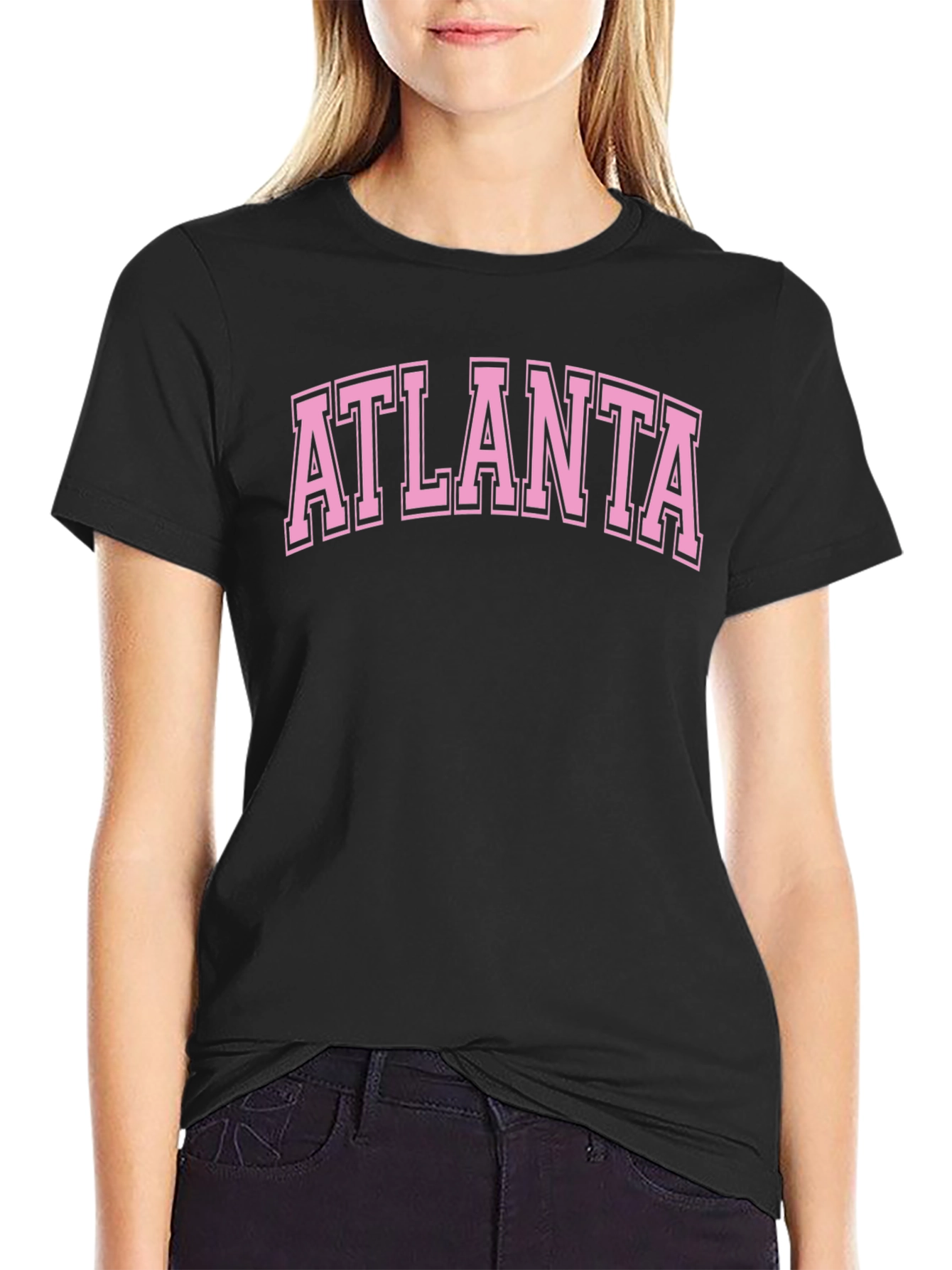 Black Atlanta Graphic Tee - Pink on Black Cotton T-Shirt view 2
