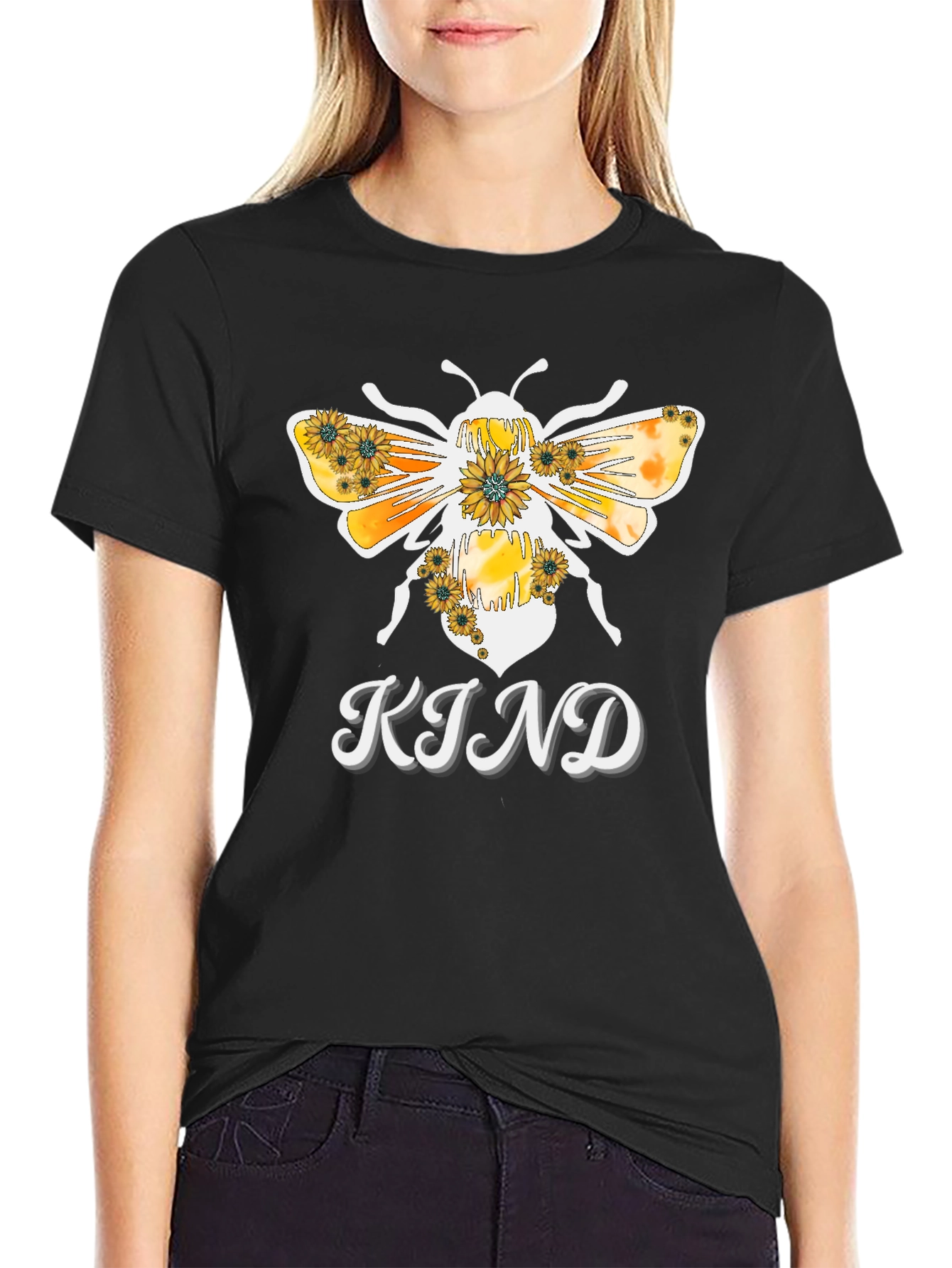 Black Bee Kind Sunflower Graphic T-Shirt view 2