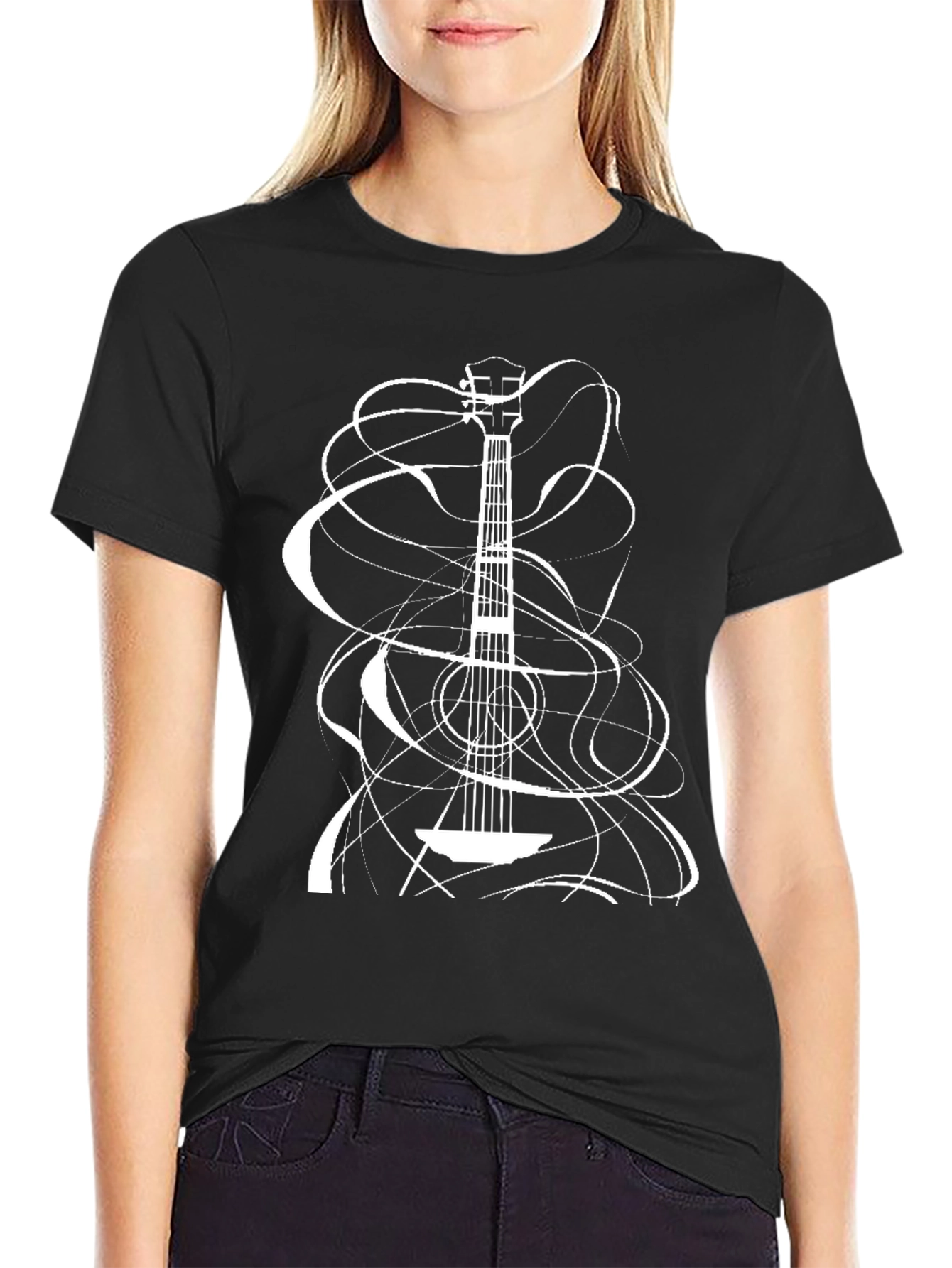 Black Guitar Strings Tee - Cool Music Lover Shirt view 2