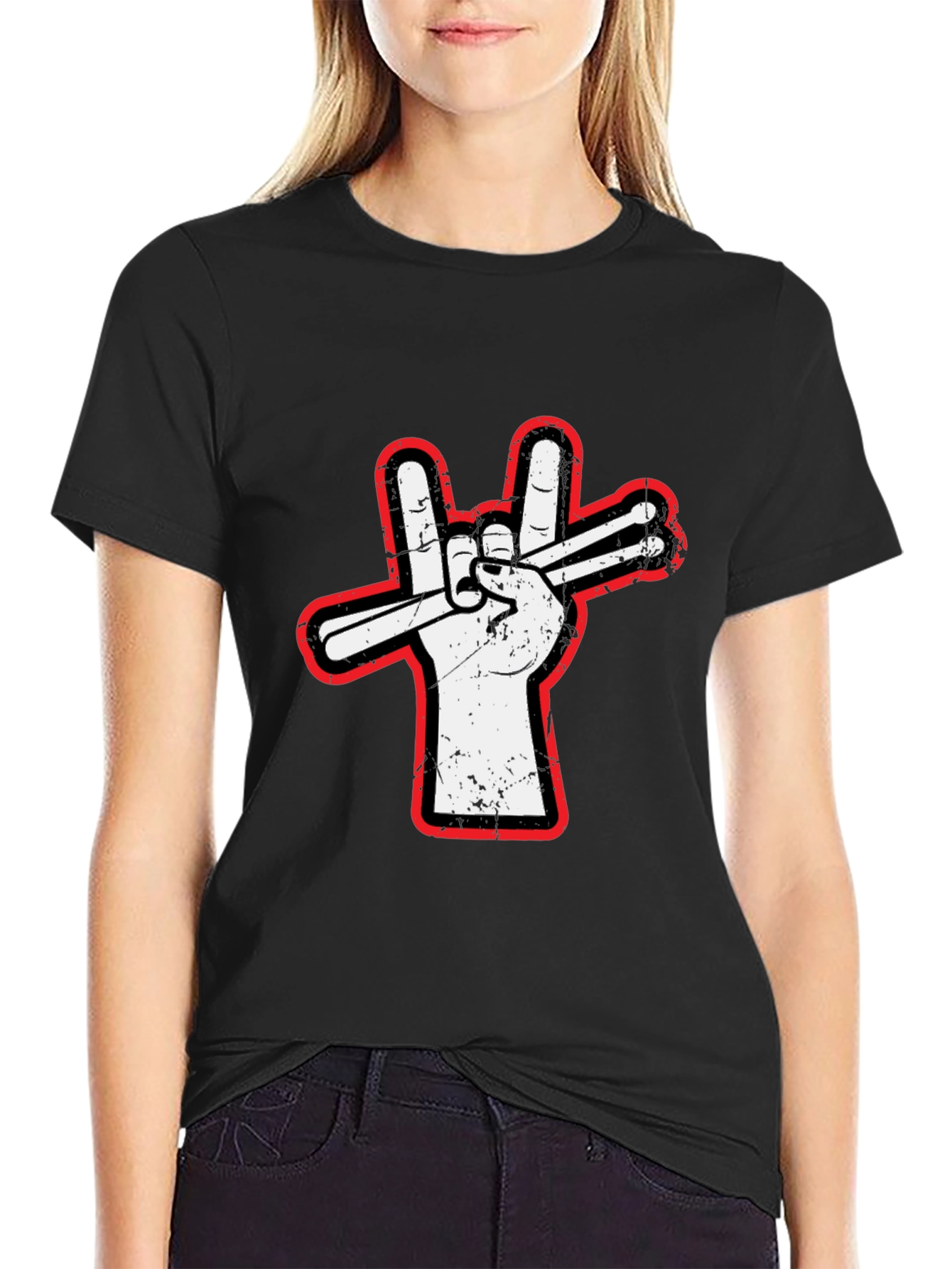 Black Drummer Peace Sign T-Shirt - Rock On! view 2